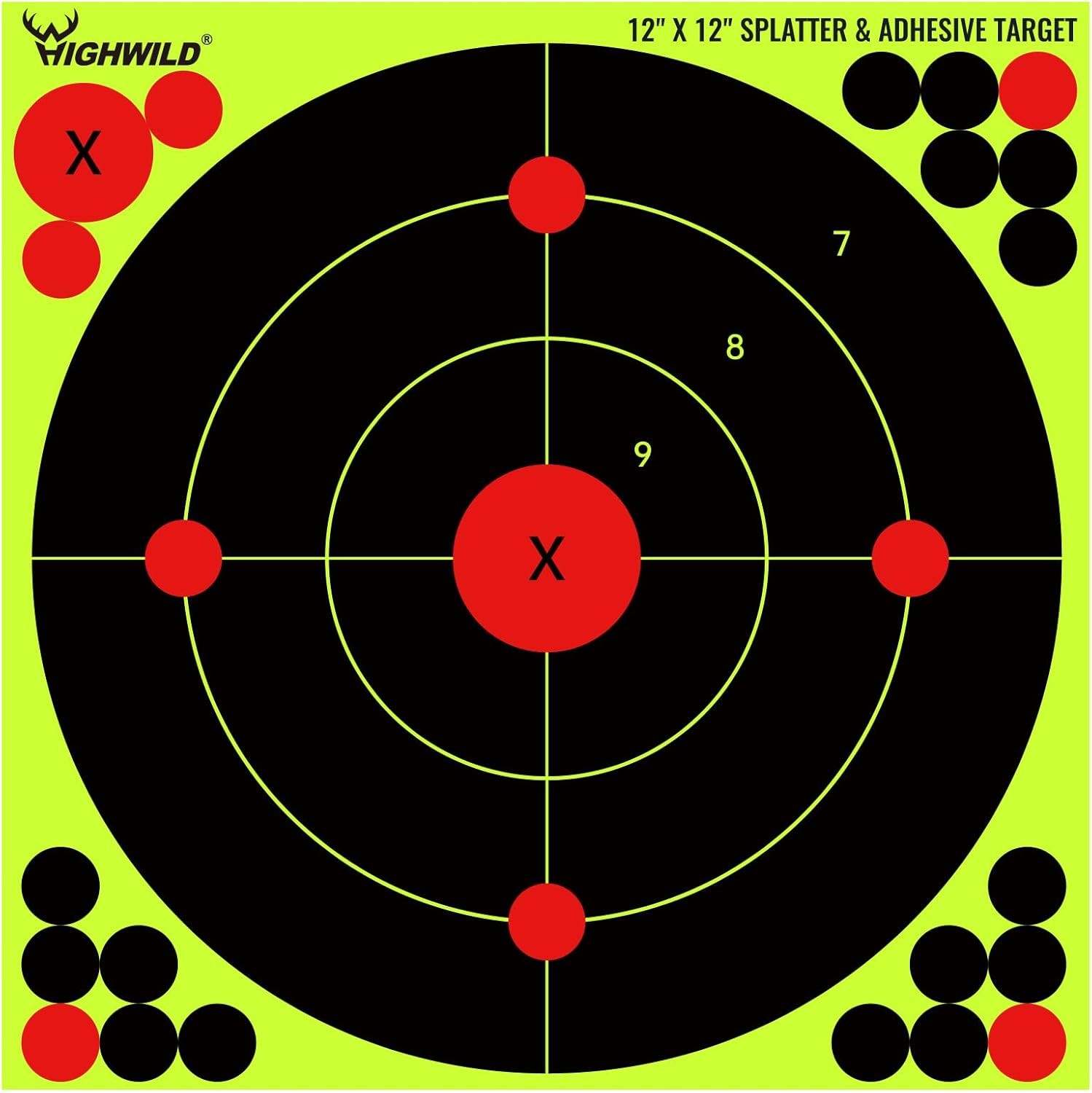 12X12 Inch Splatter Adhesive Bullseye Fluorescent Yellow Shooting Target