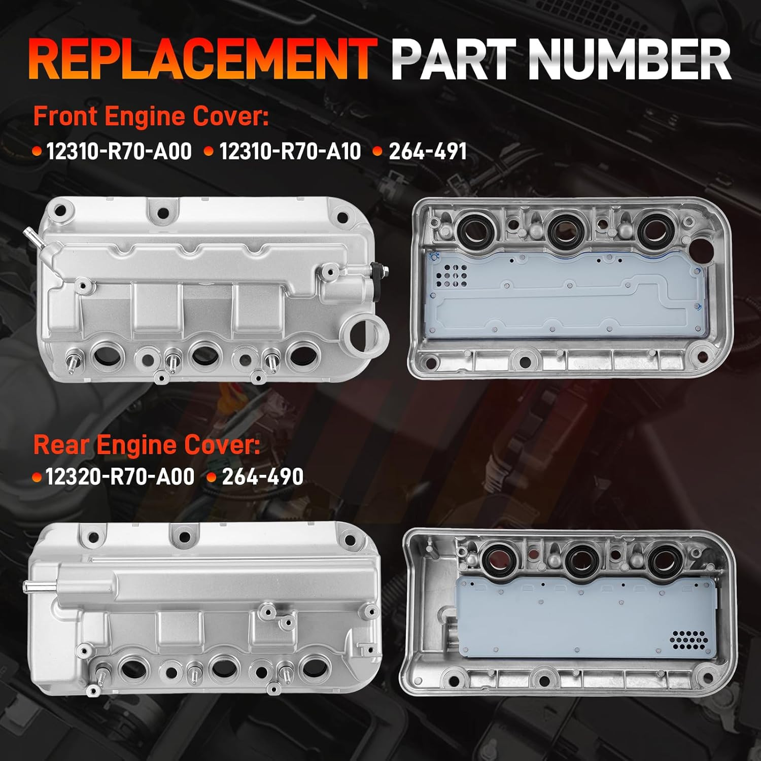 2Pcs Aluminum Front & Rear Valve Cover for Honda Accord Odyssey Pilot 3.5L V6