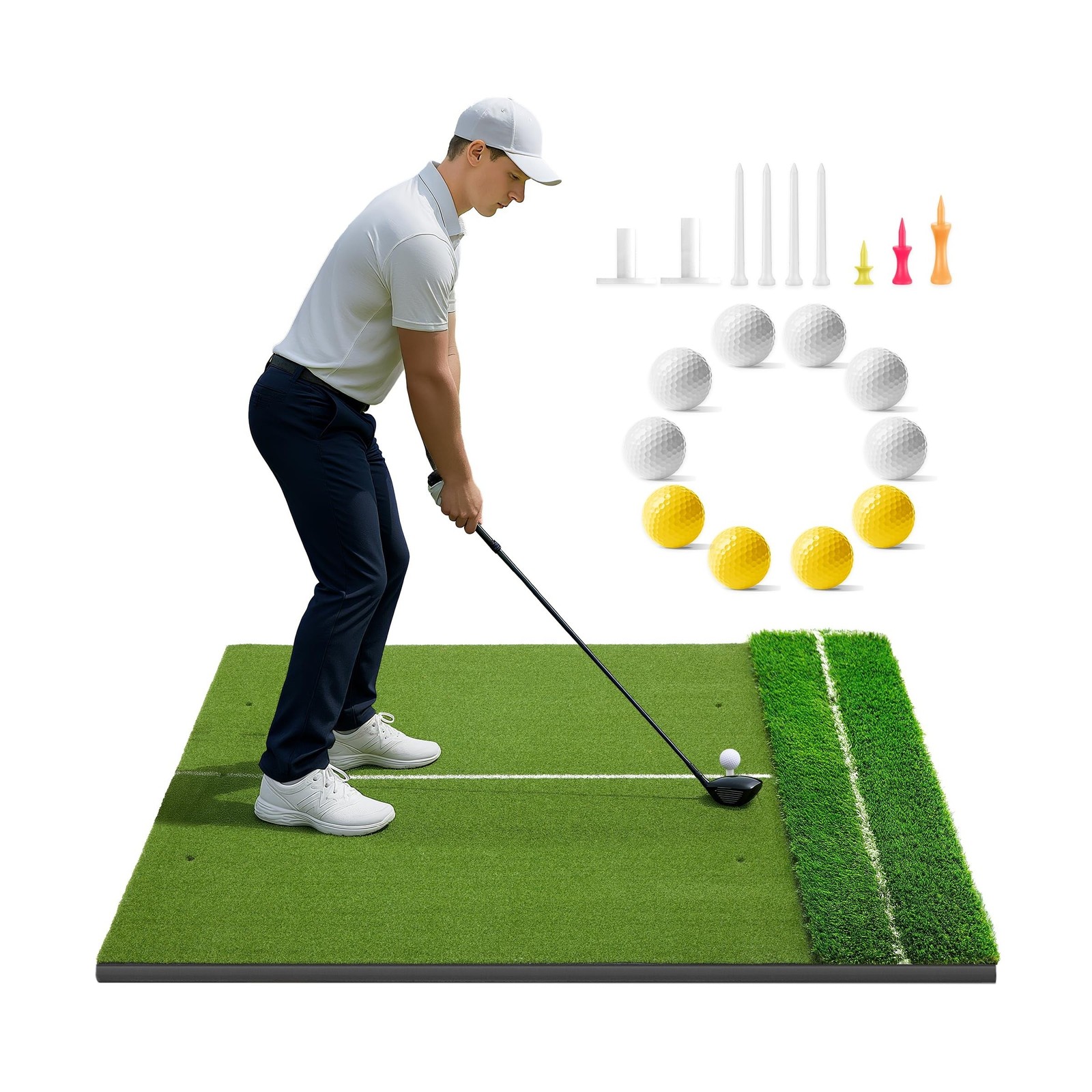 Golfguru Golf Mat 5x4ft-16mm/21mm/26mm Thickened Dual Turf Golf Hitting Mat w...