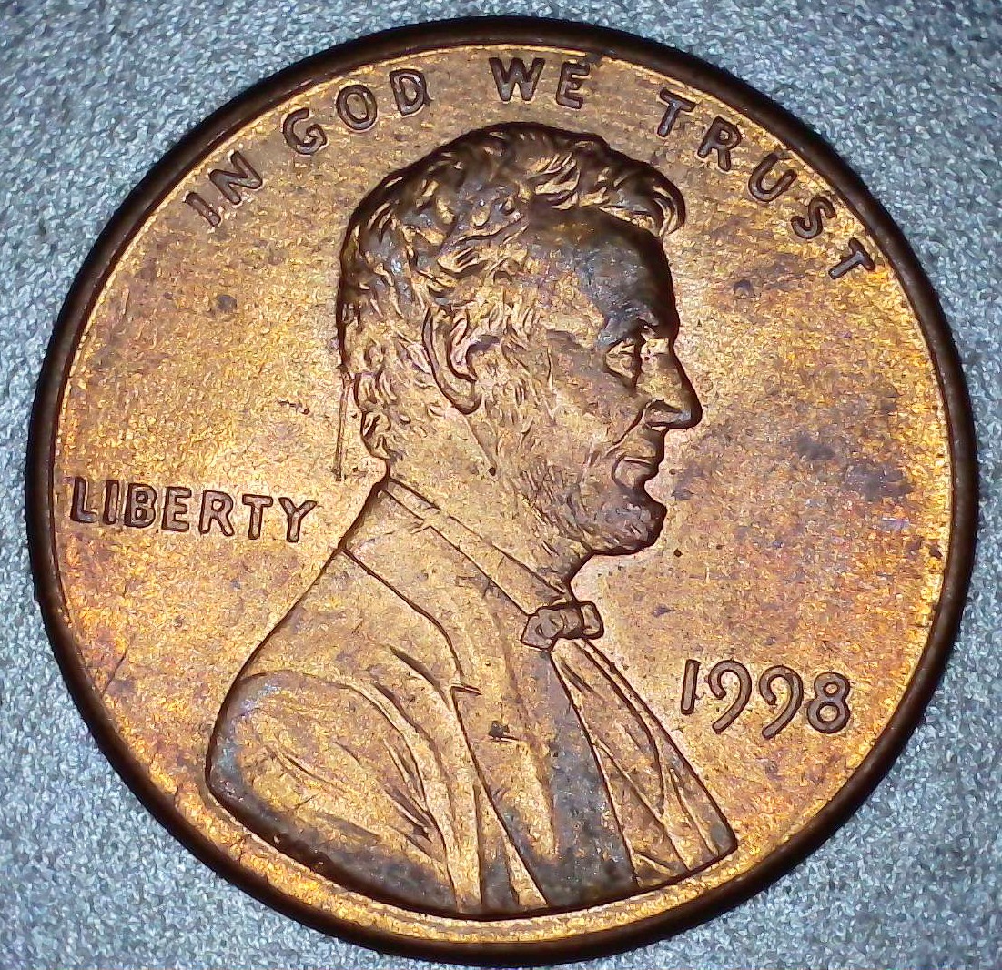 1998 P Lincoln Cent With a Spike at back of head