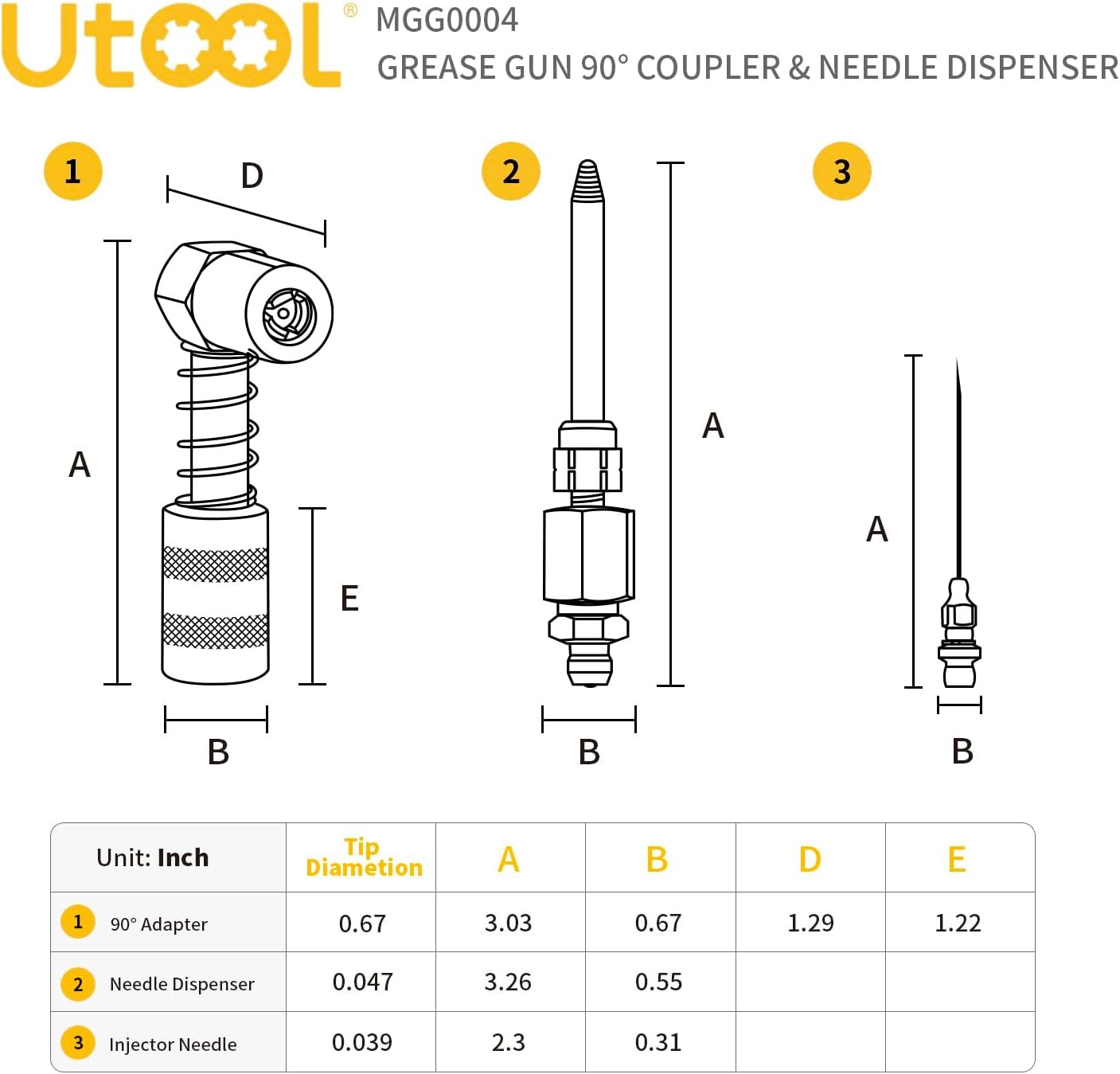 UTOOL Grease Gun Accessory Kit, 90 Degree Coupler, Needle Nozzle, Grease...