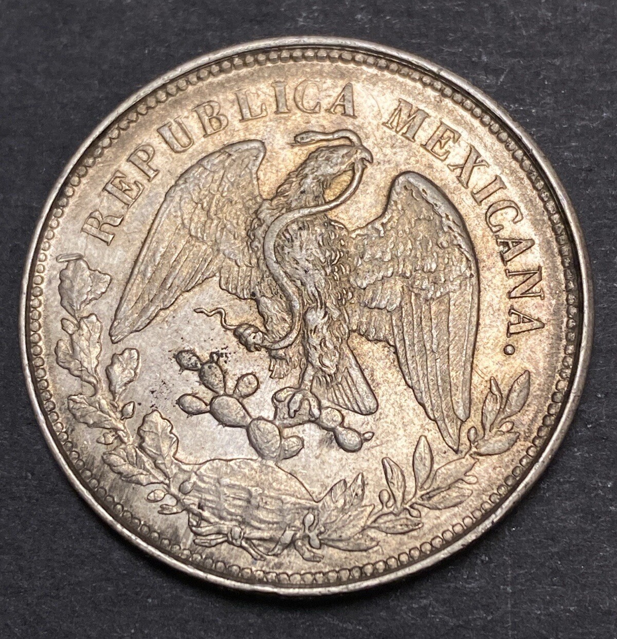 1901 Mexico Silver Peso Obverse & Reverse Lamination Left Extra Leaf Mint Error