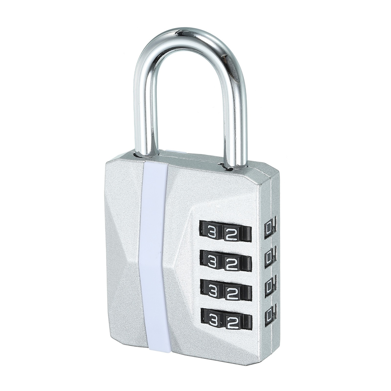 4 Digit Combination Padlock, Zinc Alloy Resettable Combination Lock Silver Tone
