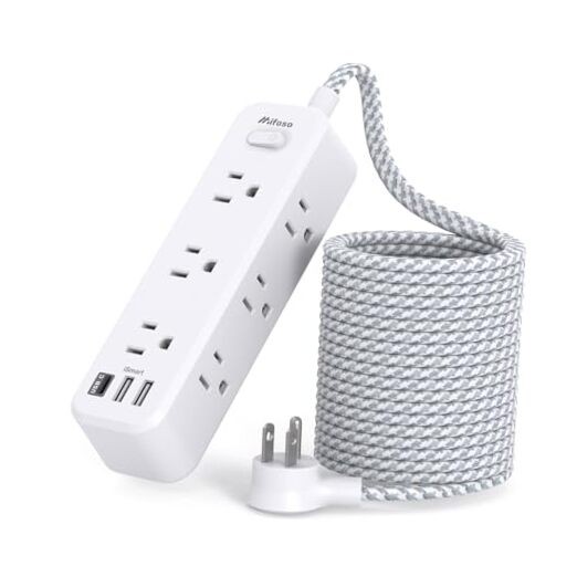Extension Cord, Surge Protector Power Strip, Long Extension Cord 15FT White