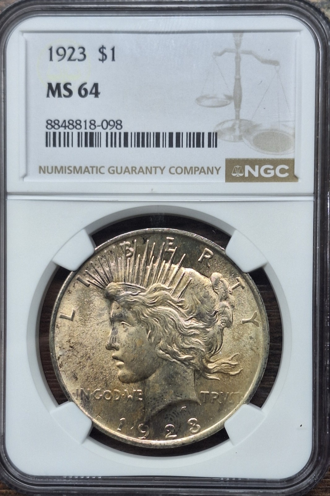 1923 Peace Silver Dollar $1 NGC MS64 Philadelphia Beautiful Toning