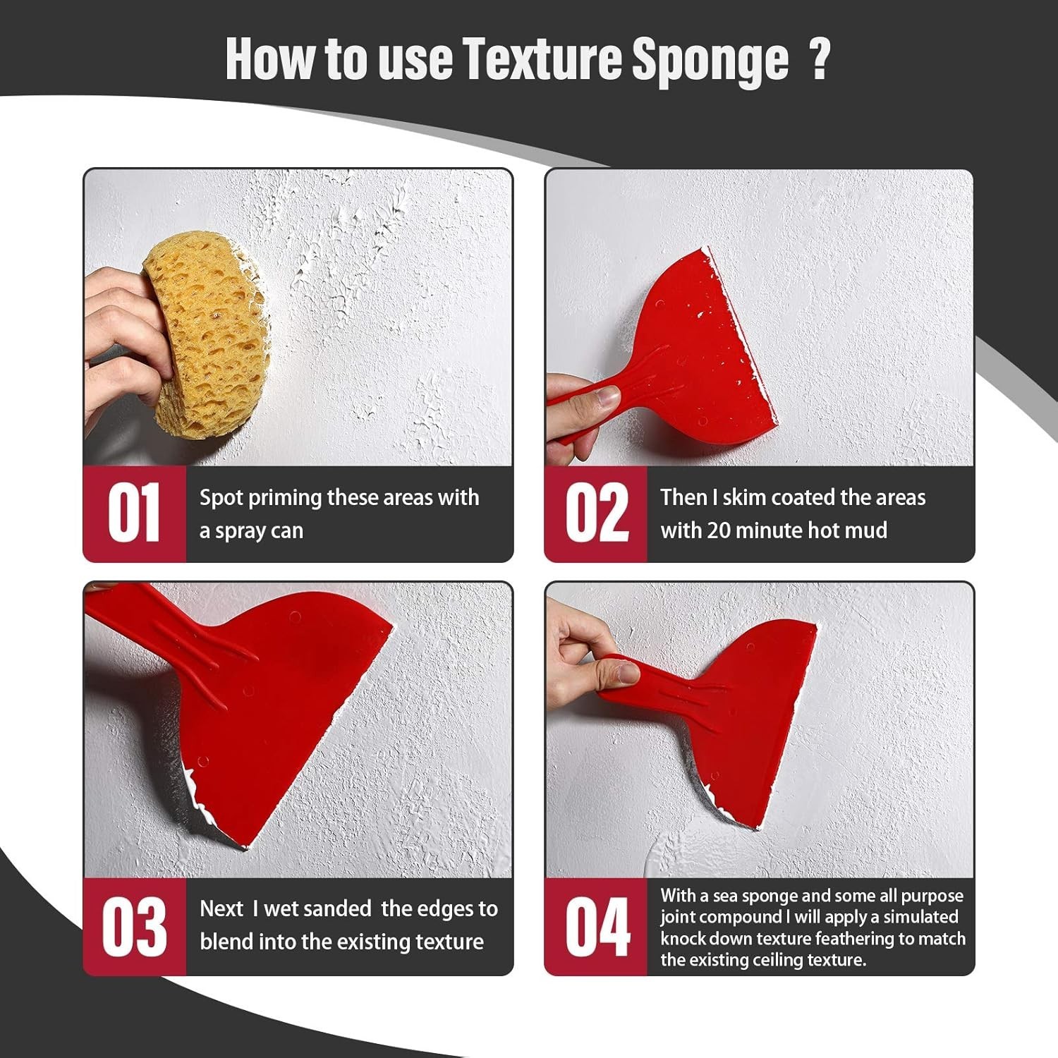 2-Pack Durable Knockdown Texture Sponge for Effortless Wall & Ceiling Repairs