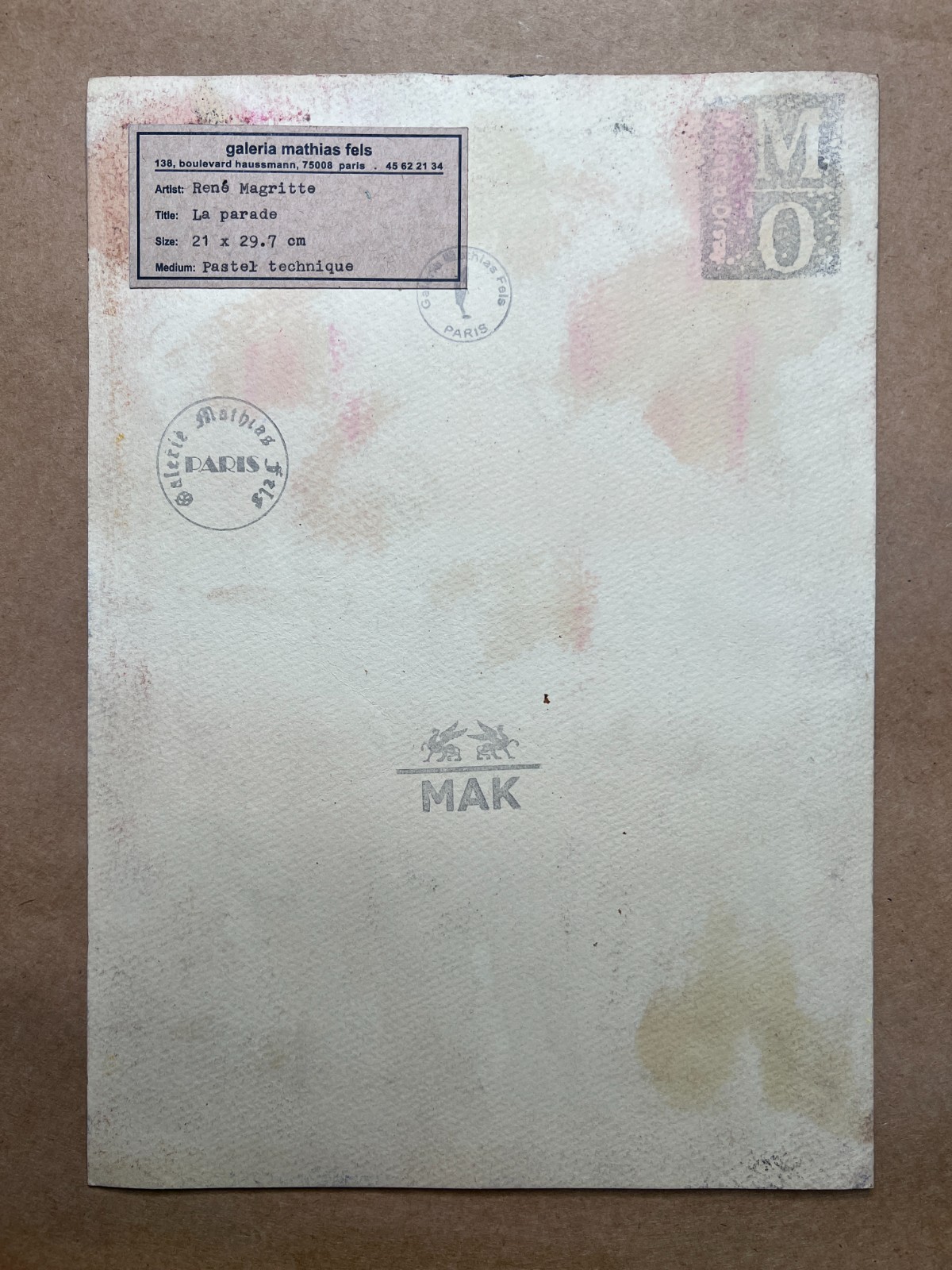 Rene Magritte (Handmade) Drawing On old Paper Signed & Stamped Mixed Media