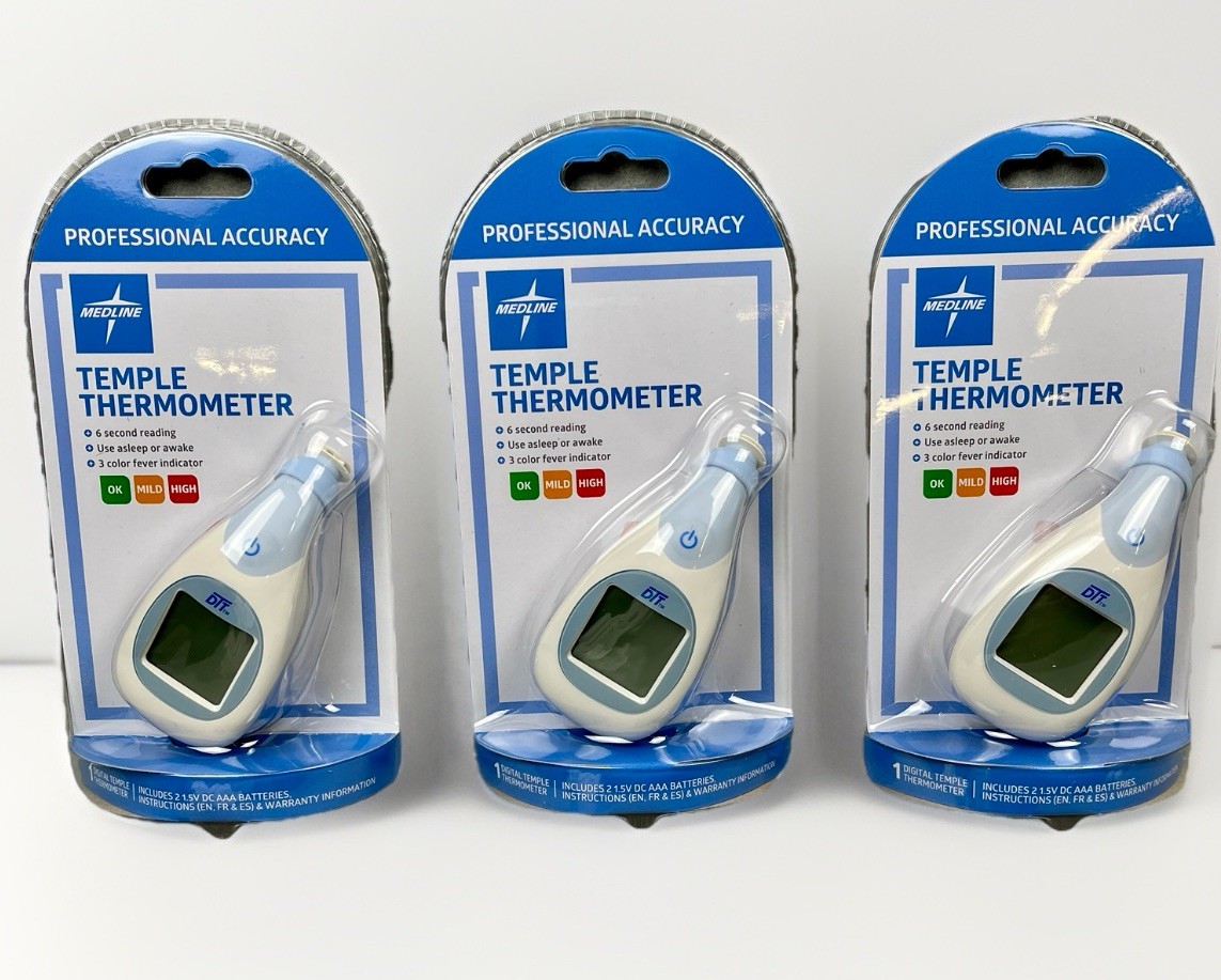3-Pack  Medline Temple Thermometer 6-10 Seconds Professional Accuracy MDS9698L