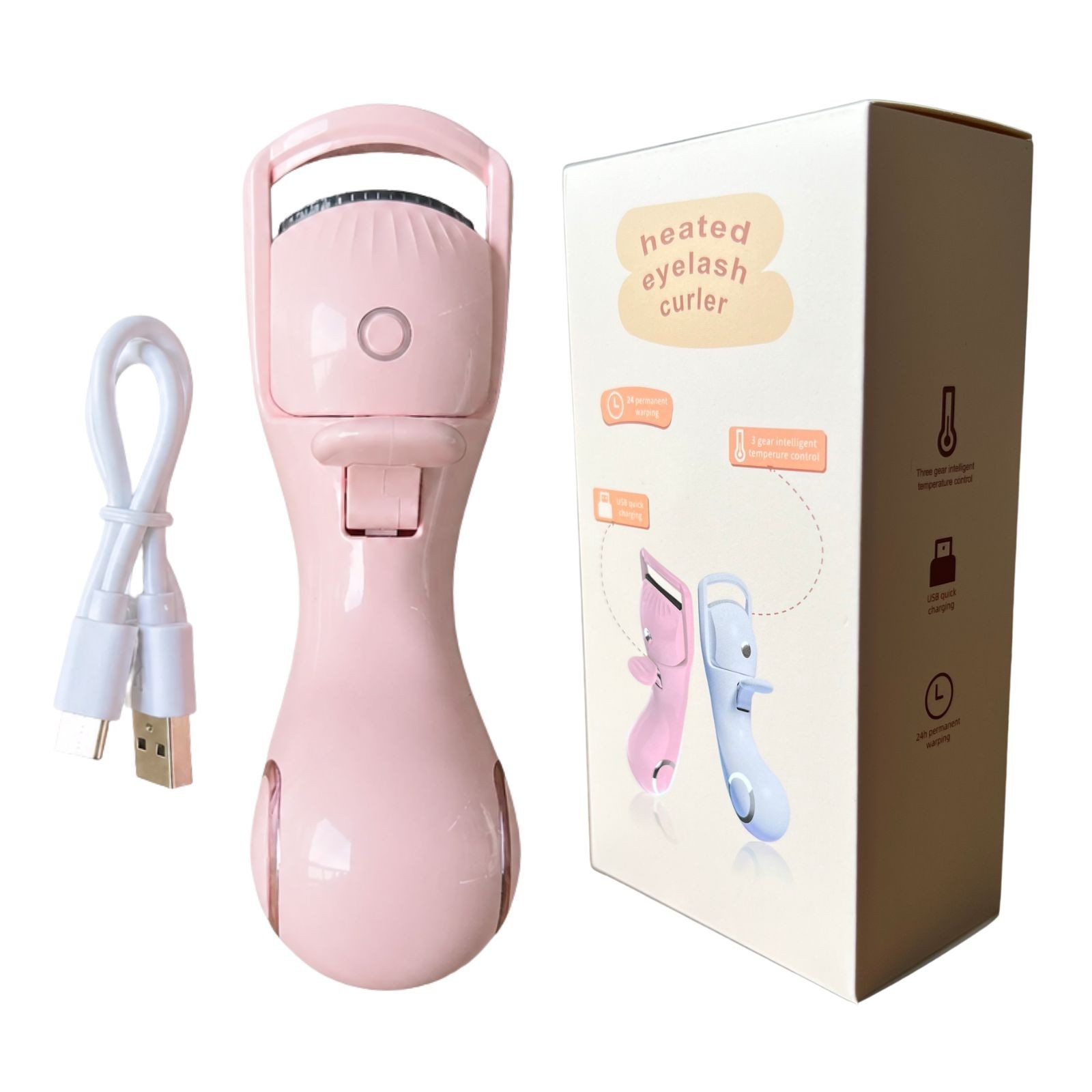 Rechargeable Heated Eyelash Curler USB-C 3 Heat Settings Auto Shut Off