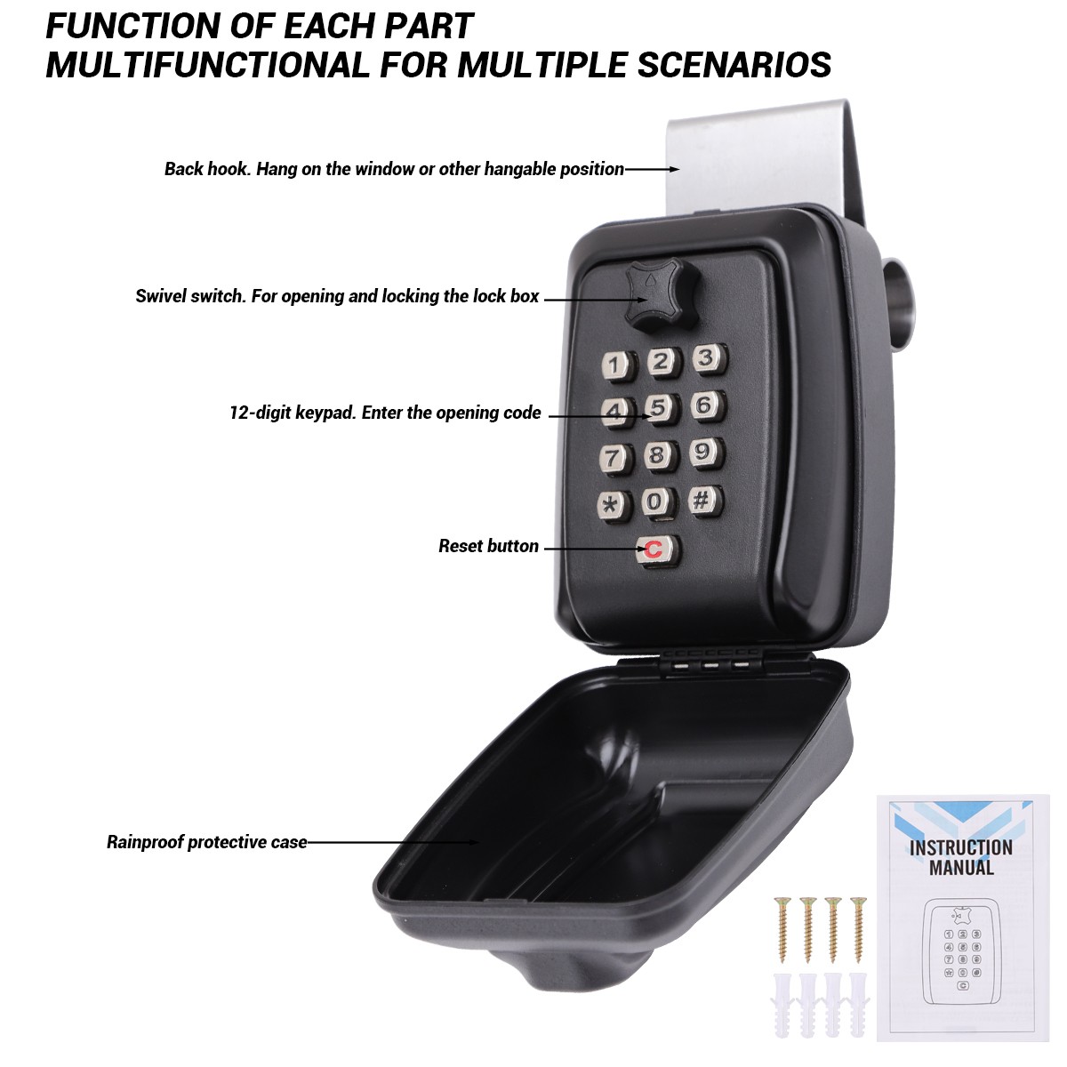 Key Lock Box Sturdy Waterproof Wall Mount Large Capacity Security Lockbox Home
