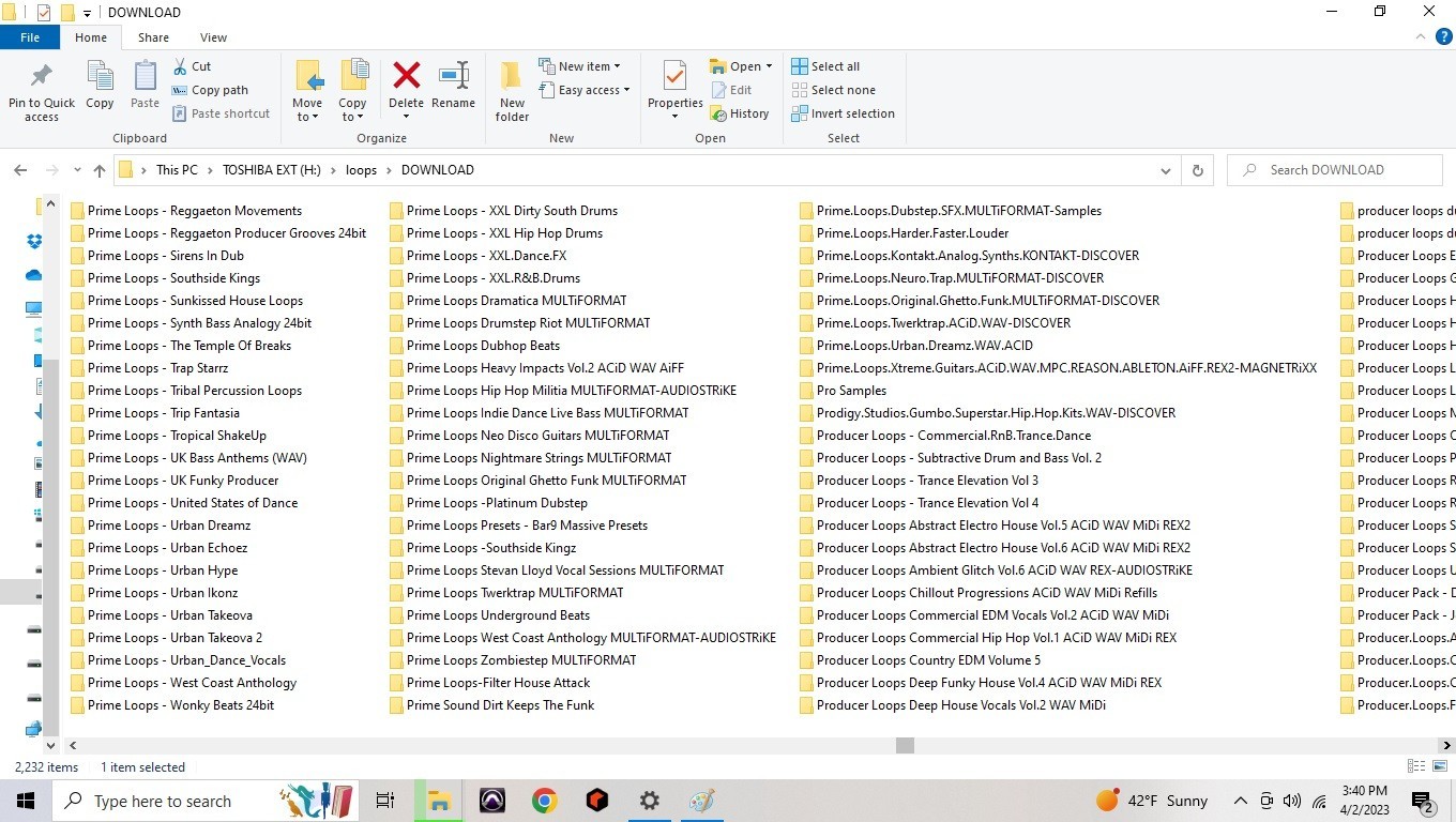 4TB hard drive full of loops, samples, refills, Rex, Native instrument programs
