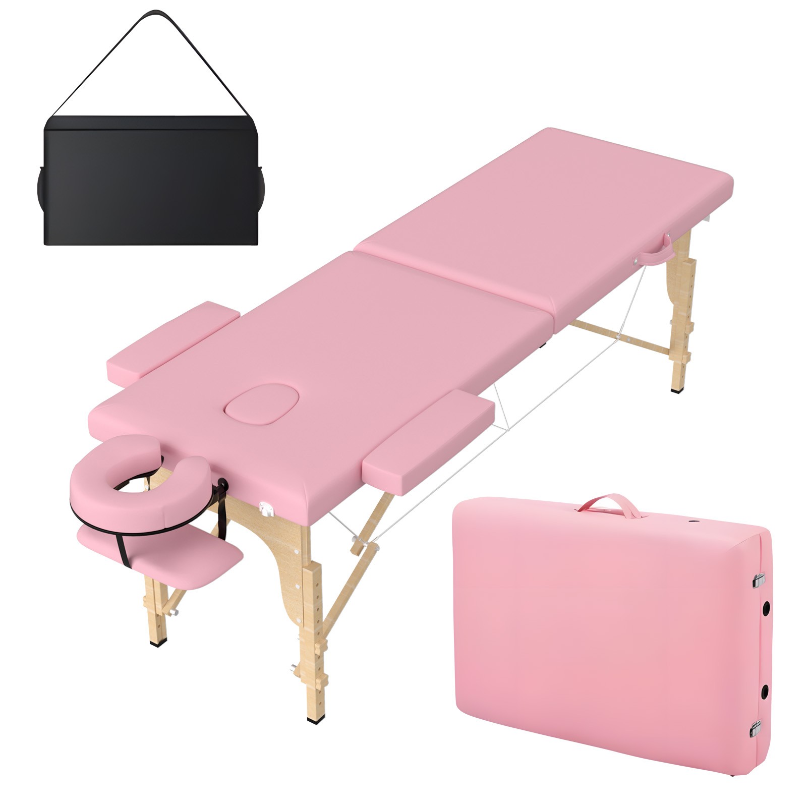 Multi-Purpose Foldable Massage Table, 2-Ford Portable Bed w/ Adjustable Headrest