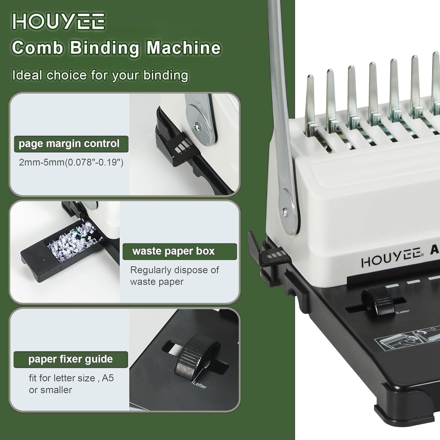 HOUYEE Binding Machine, 19 Holes, 450 Sheets, Comb Binding Machines with 50 P...