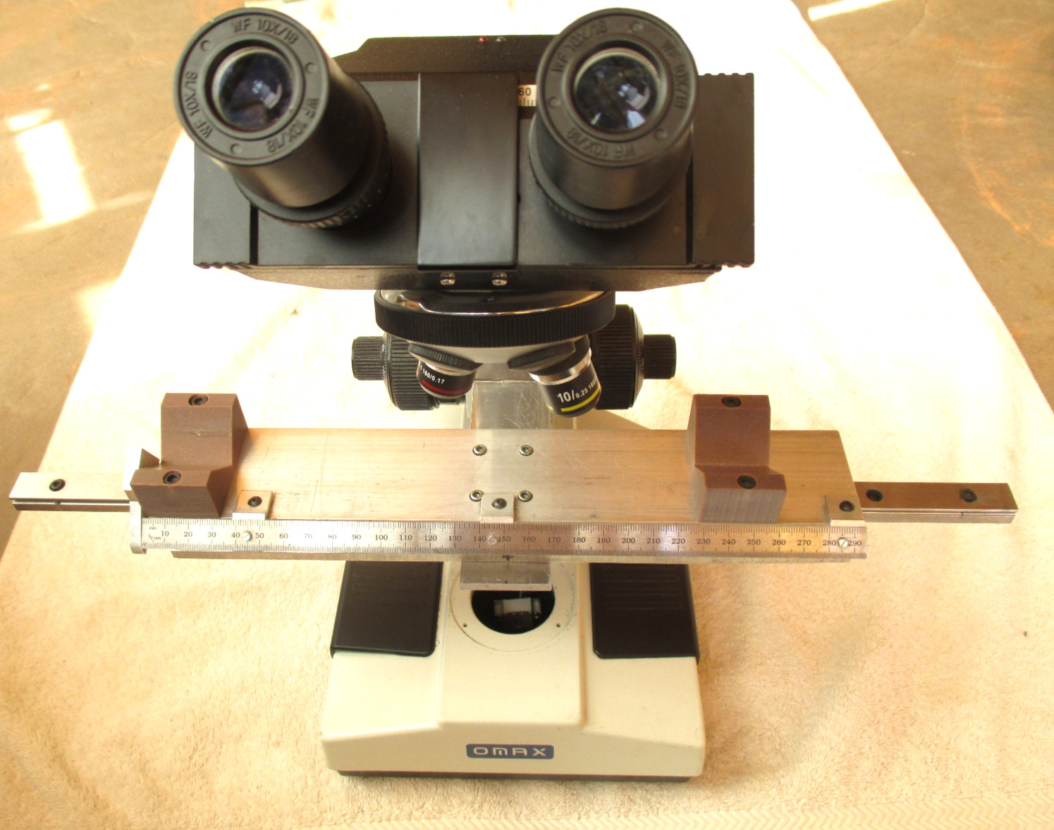 OMAX Microscope with Metric Sliding Ruler Measuring Stage, 295mm. with WF 10X/18