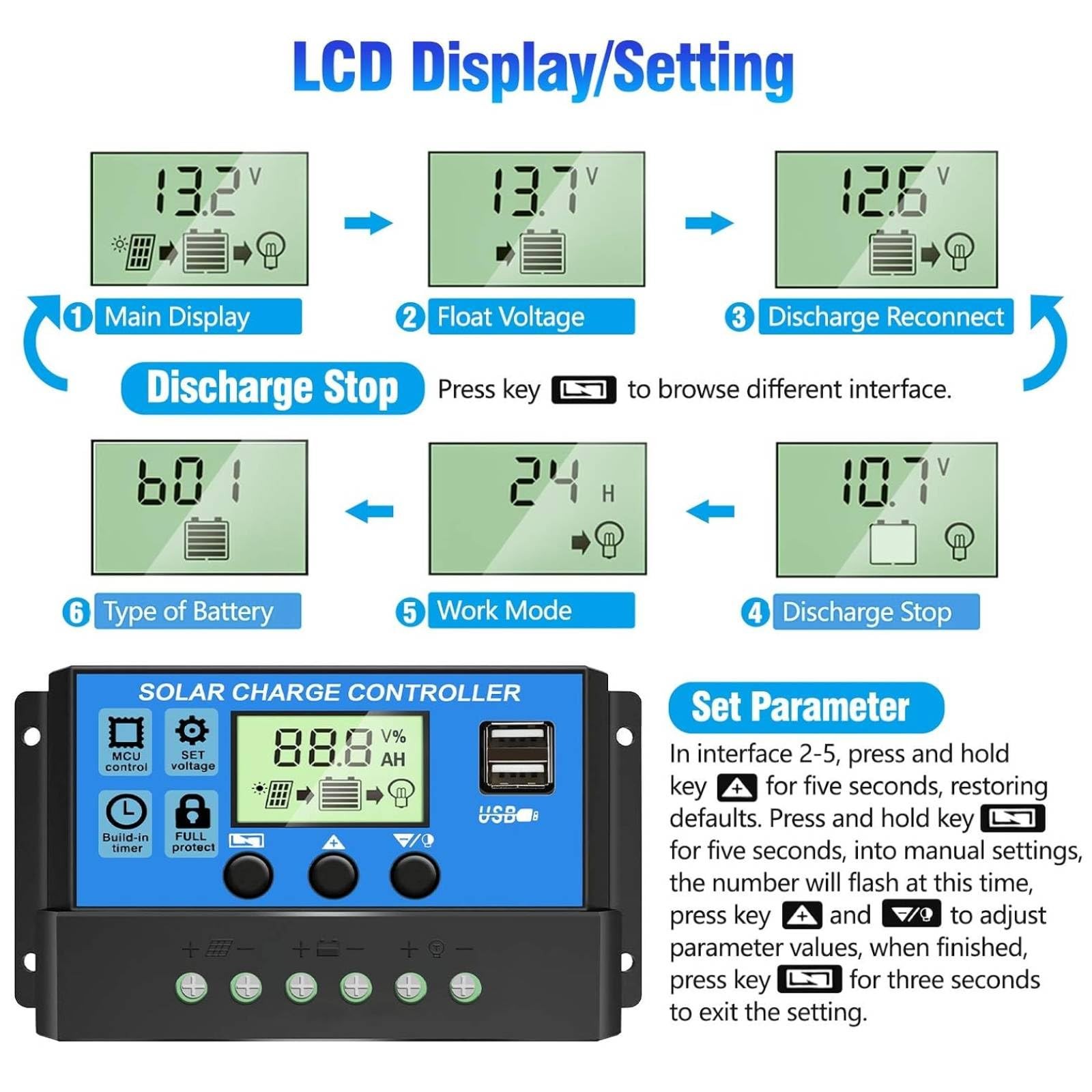 [Upgraded] 30A Solar Charge Controller, 12V/ 24V Solar Panel Regulator with A...