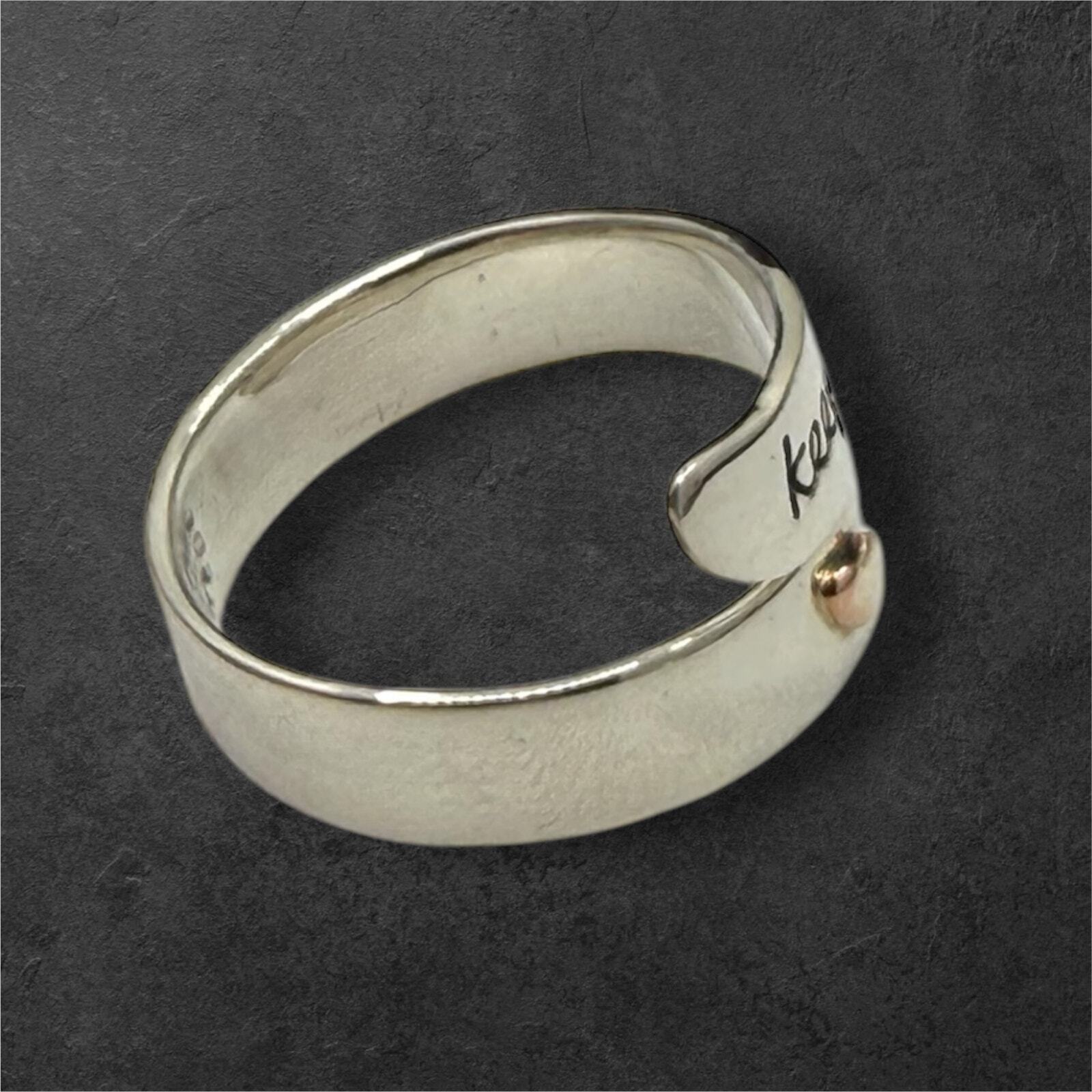 Far Fetched Adjustable Ring Keep Calm and Smile 925 Sterling Silver Wrap Quote