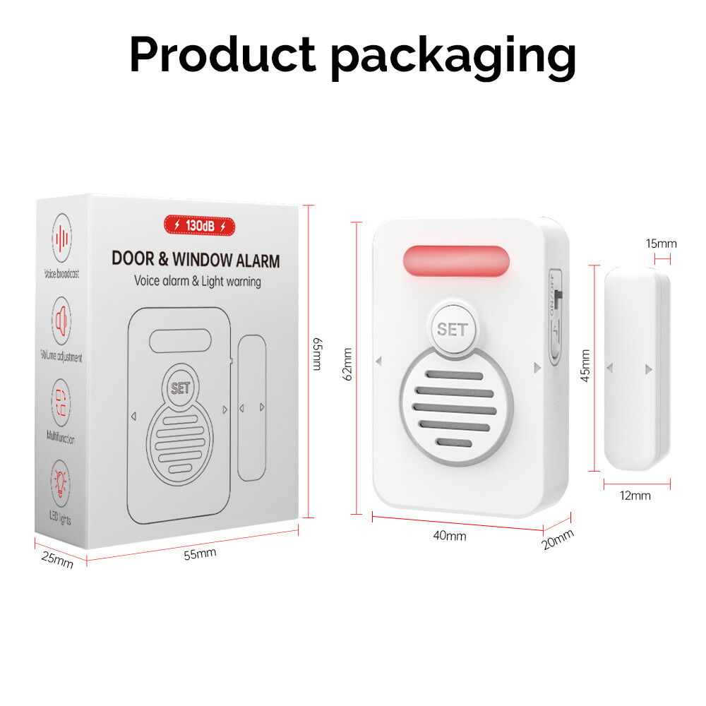 Wireless Voice Door Alarms When Opened 90dB Adjustable Volume Window Alert 4Pack