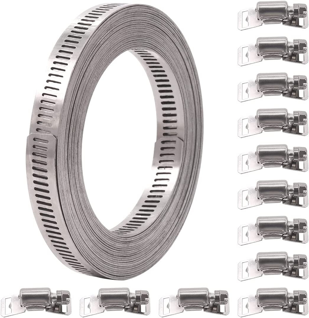 13Pcs 20 Feet Long Worm Gear Hose Clamp with 12 Fasteners, 304 Stainless Steel A