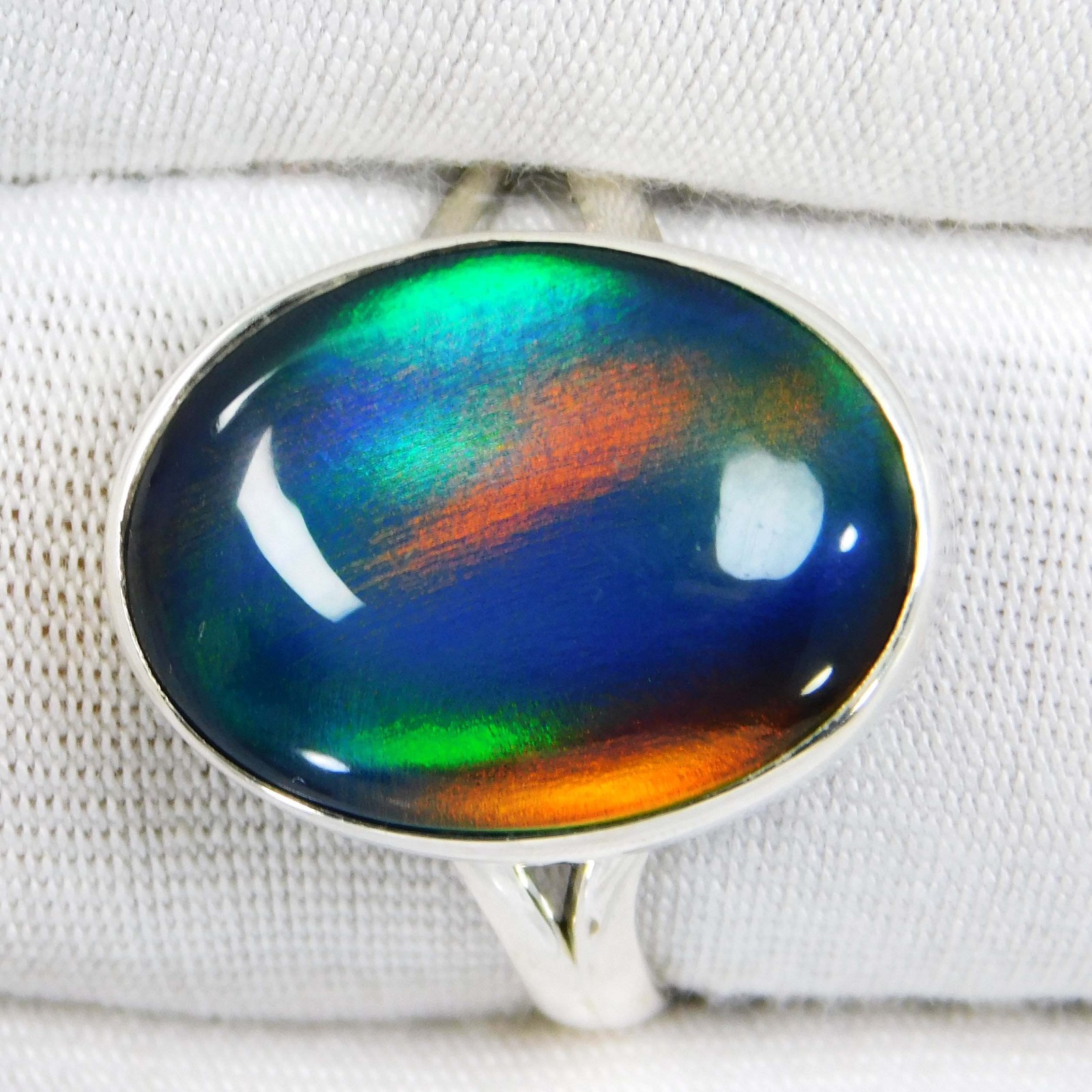 Certified 17x13 mm Natural Aurora Opal Ring in 925 Sterling Silver Fine Jewelry