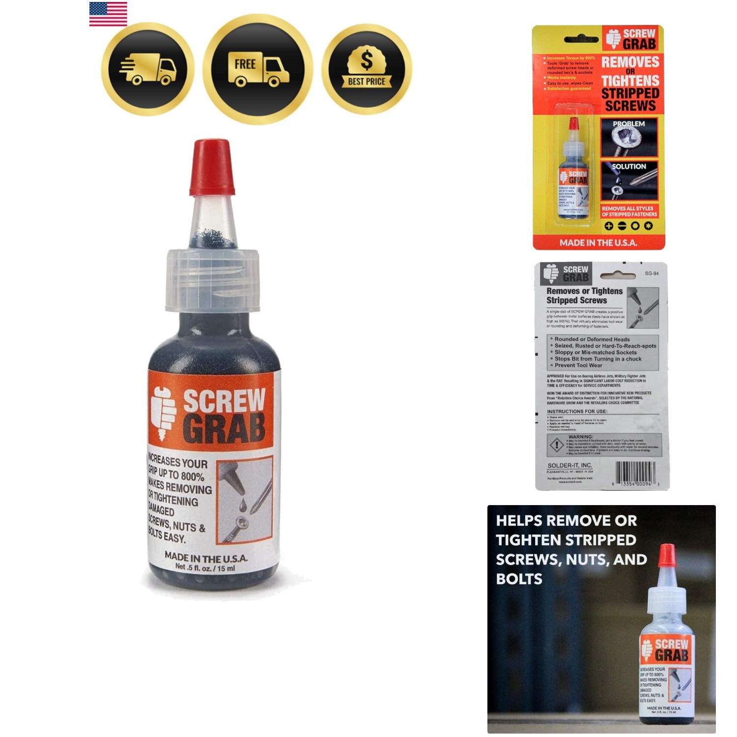 ScrewGrab Friction Gel - Helps Grip Damaged Screw Heads - 0.5 fl. Oz