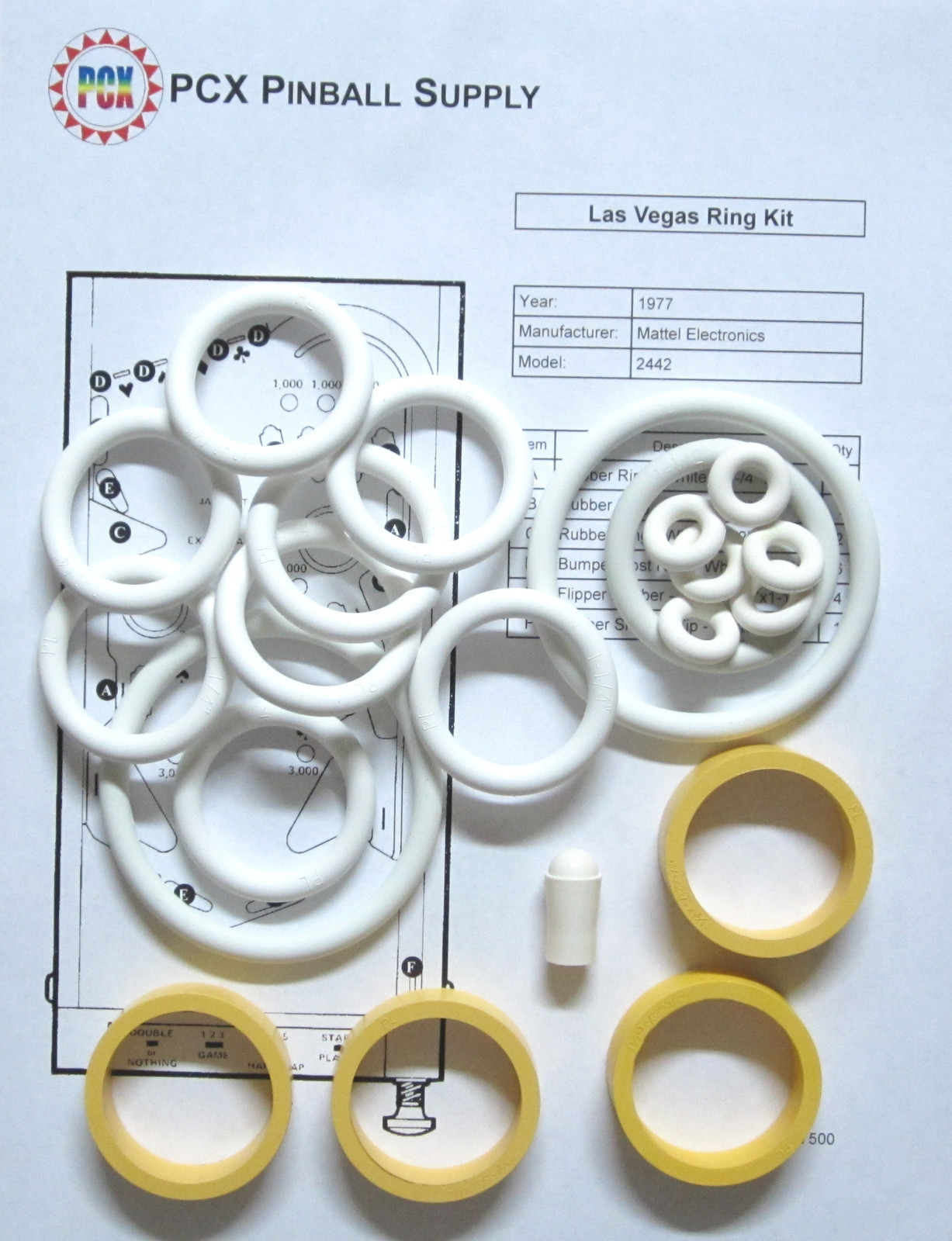 1977 Mattel Las Vegas Pinball Machine Rubber Ring Kit