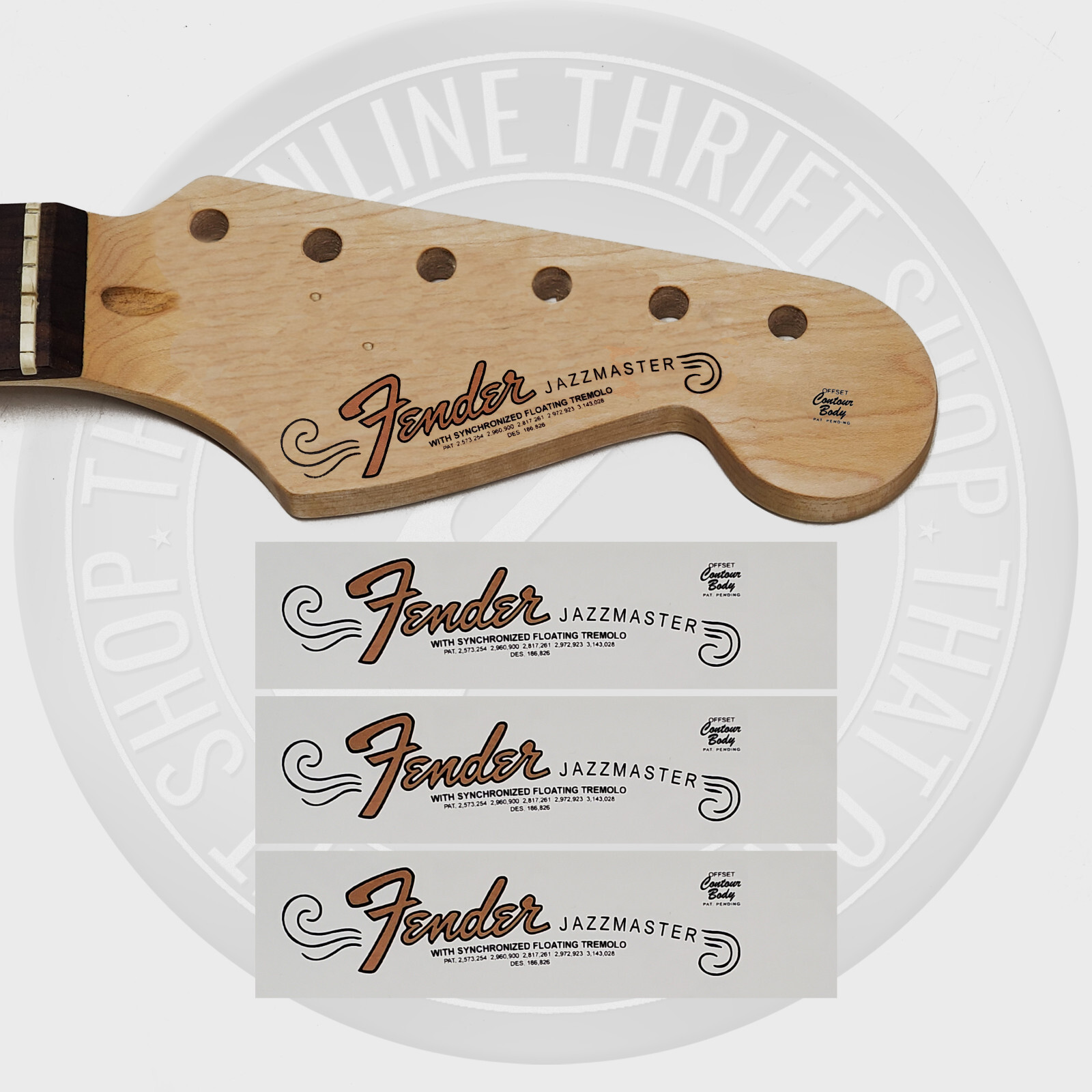 Fender 60's Jazzmaster Waterslide Guitar Neck Headstock Decals (Set of 3)