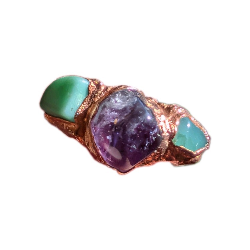 Amethyst Chrysoprase Copper Electro Form Gemstone Ring Size 6.5