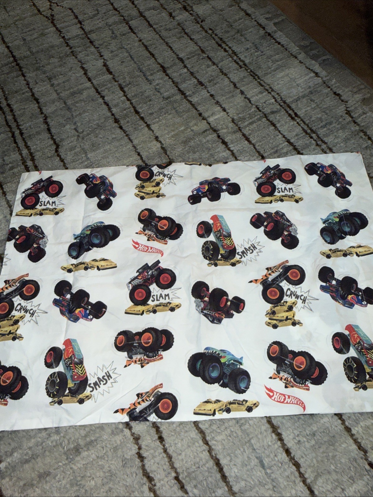 Pottery Barn Kids Hot Wheels STD Pillowcase Organic Cotton Monster Trucks! NWOT