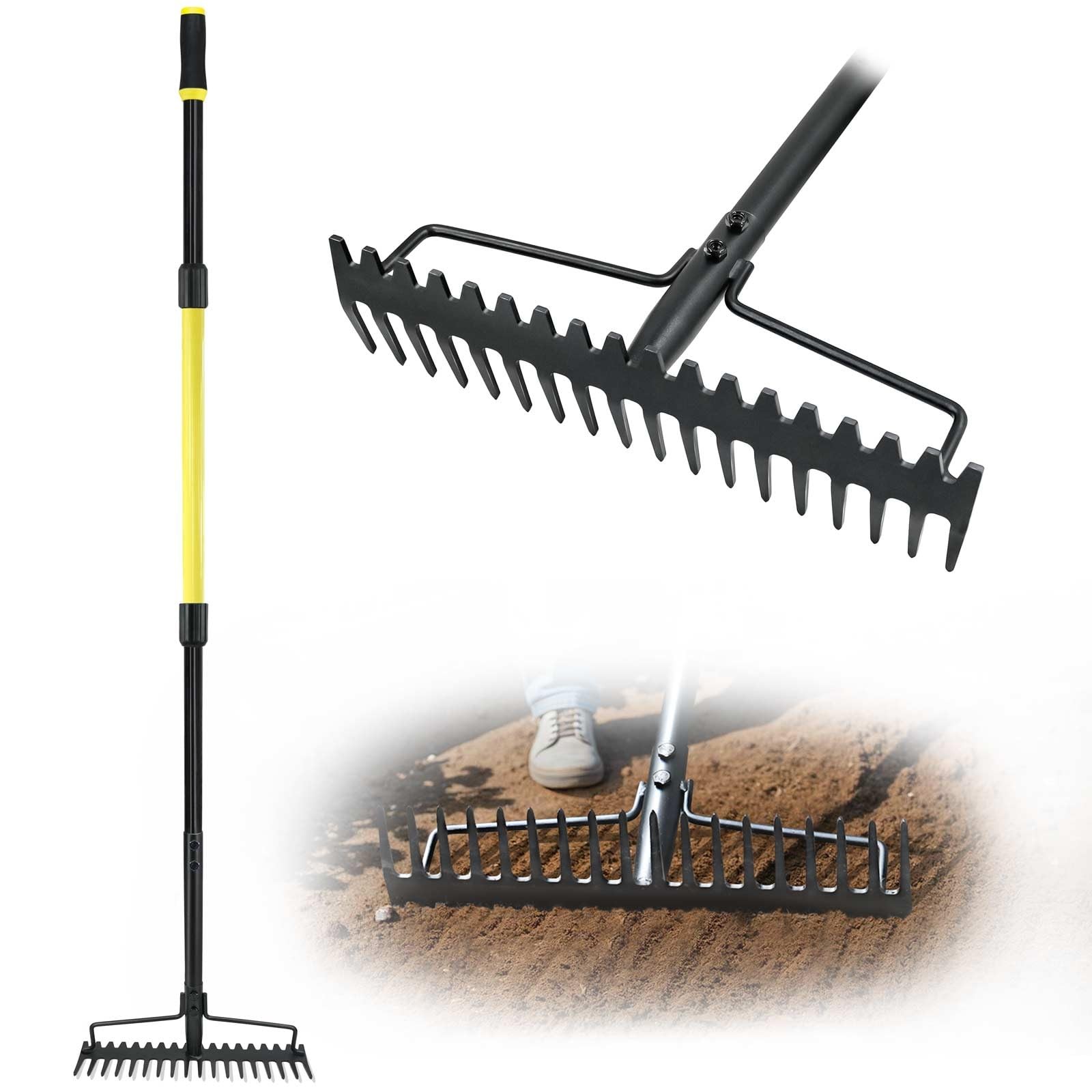 Jardineer Bow Rake Heavy Duty, Long Handle Metal Rakes for Gravel, Rocks, Law...