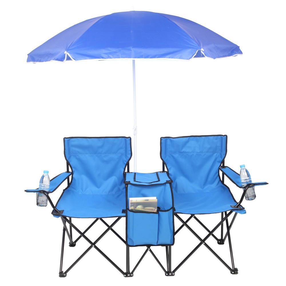 ❄️FREE SHIPPING!❄️2 Foldable Outdoor Chairs & Umbrellas 4 Camping or Tailgating!
