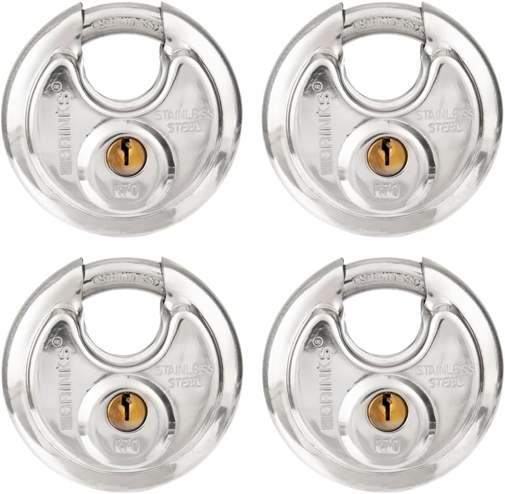 BRINKS - 70Mm Keyed Alike Heavy Duty Discus Padlock - 4 Pack - Chrome Plated