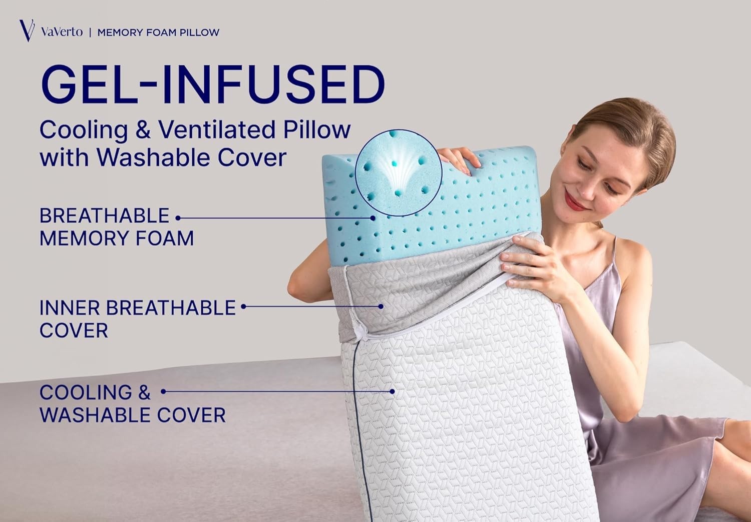 Memory Foam Pillow Standard Cooling Firm Bamboo Cover 1 Pack