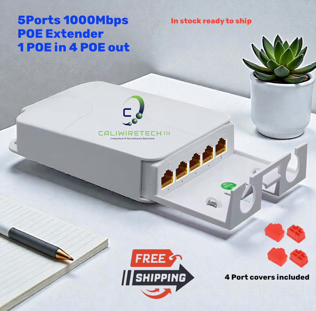 Outdoor POE Extender 5-Port Poe Extender 1 in 4 out for IP Camera and CCTV