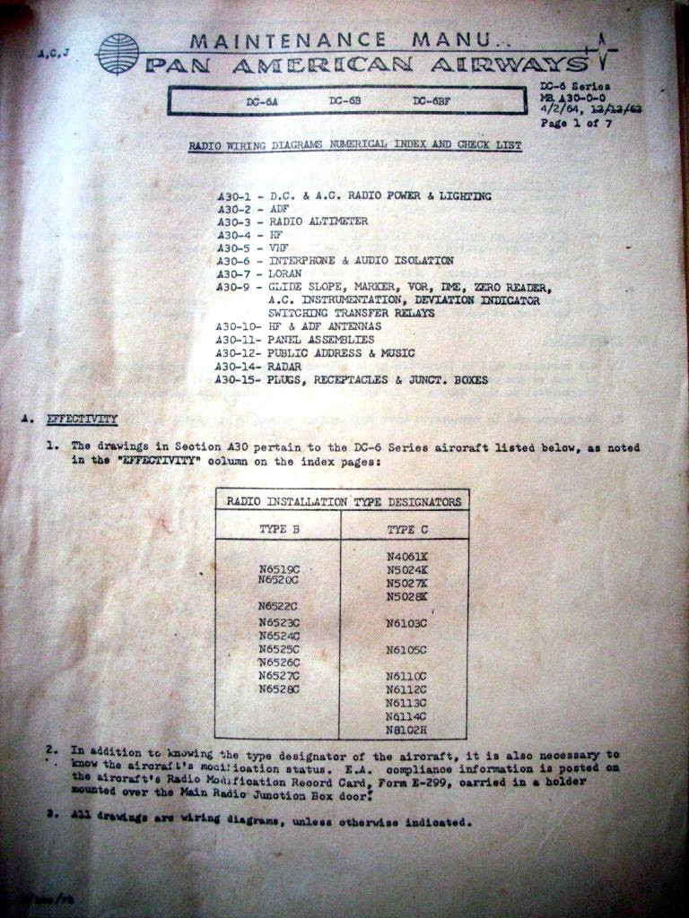 1964 Douglas DC-6A, DC-6B, DC-6BF Avionics Wiring Diagram Manual