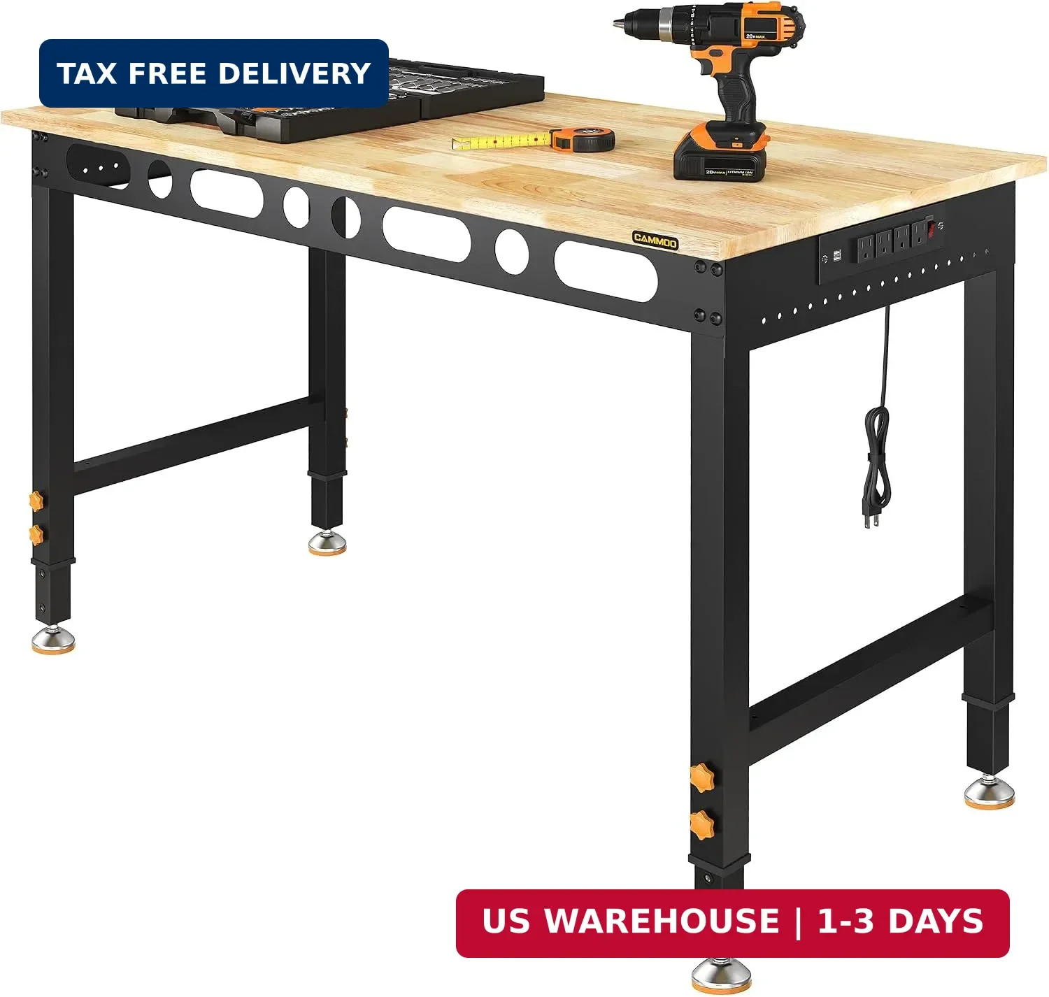 48" Adjustable Workbench with 2000 LBS Load Capacity & Power Strip | ETL