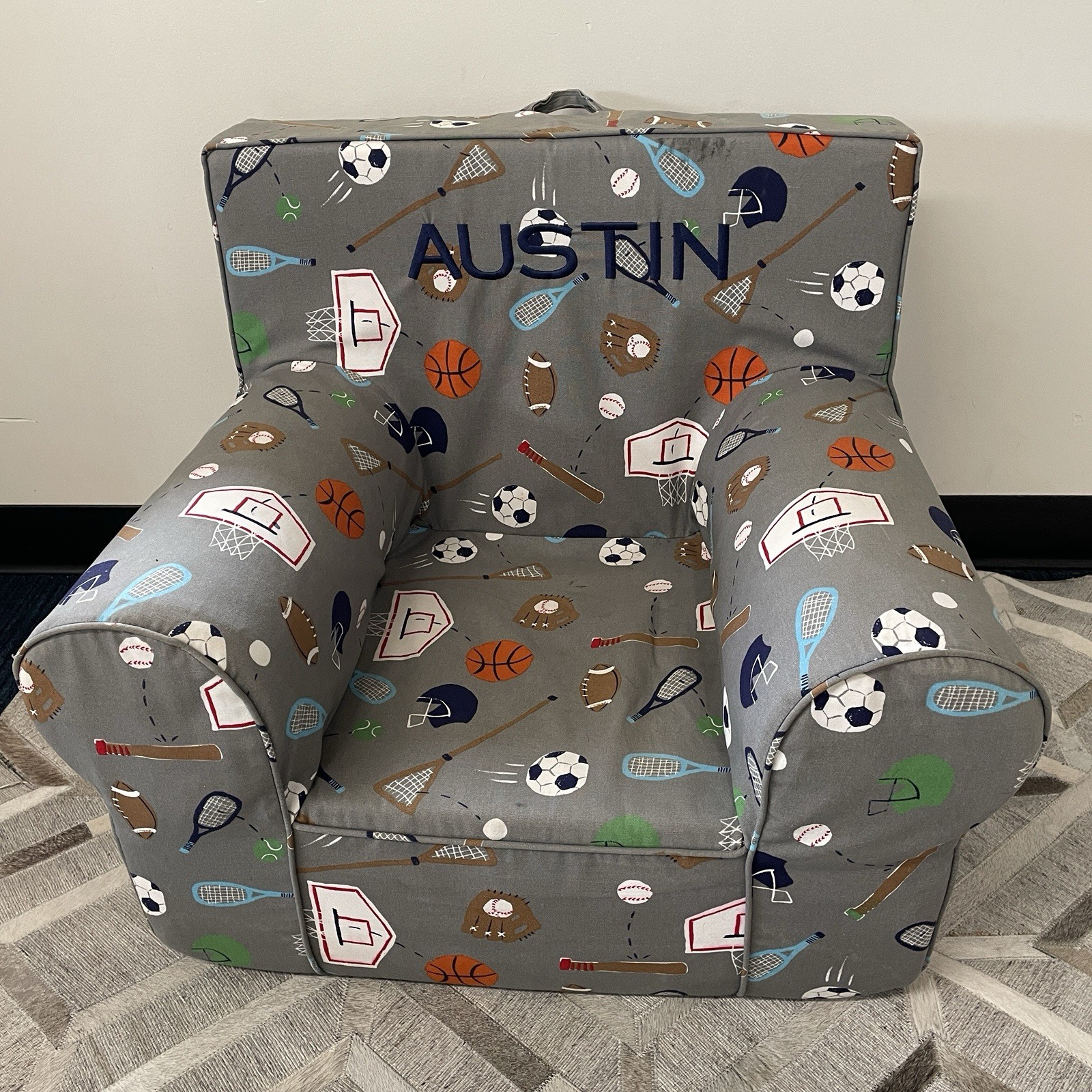 Pottery Barn Kids Regular Size Anywhere Chair Sports Theme Personalized Austin
