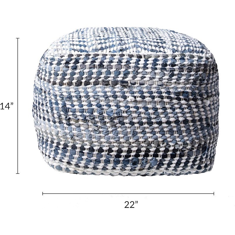 nuLOOM Seville Handmade Denim Textured Filled Ottoman Pouf