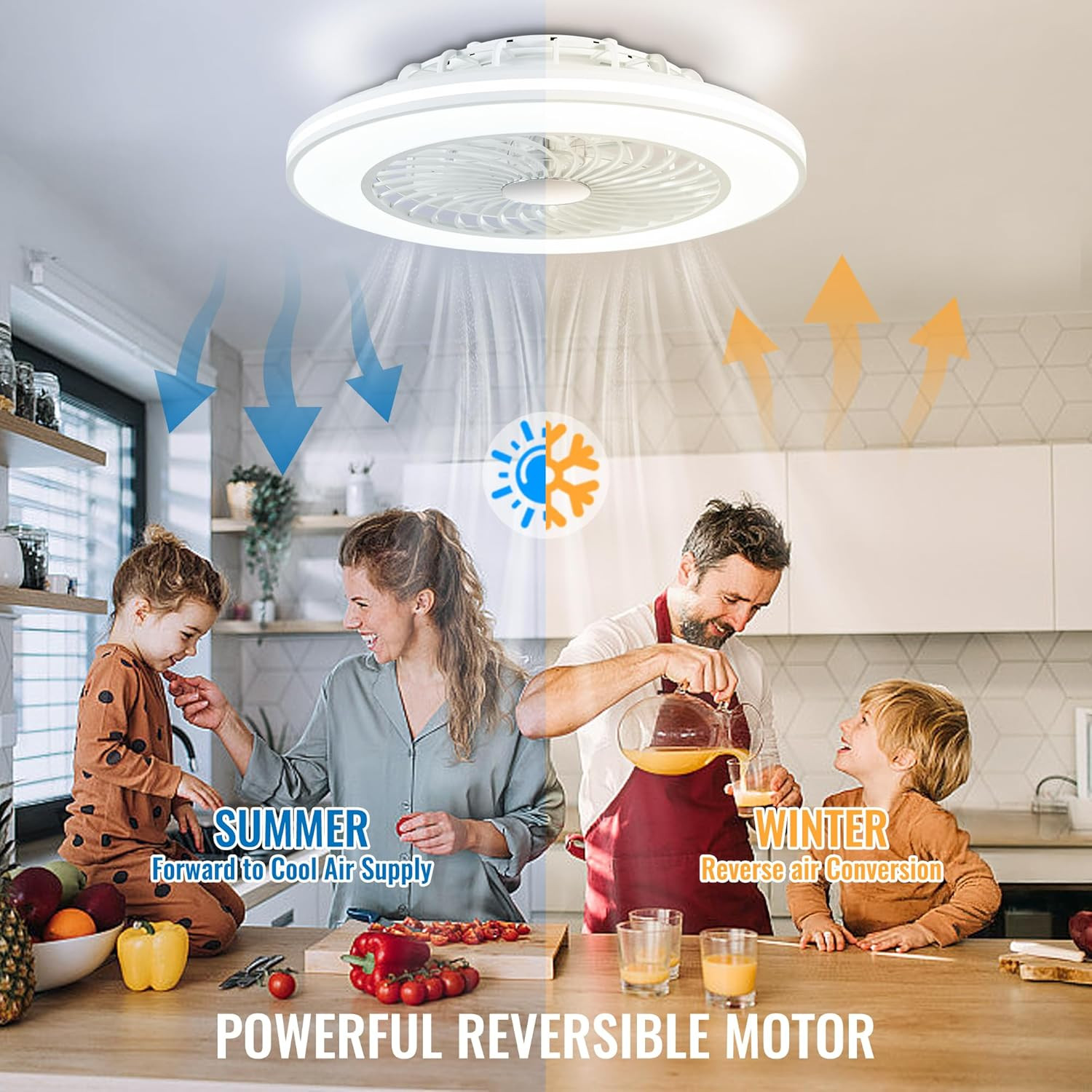 24'' Low Profile Bladeless Ceiling Fans with Lights, Remote/App/Alexa Smart Cont