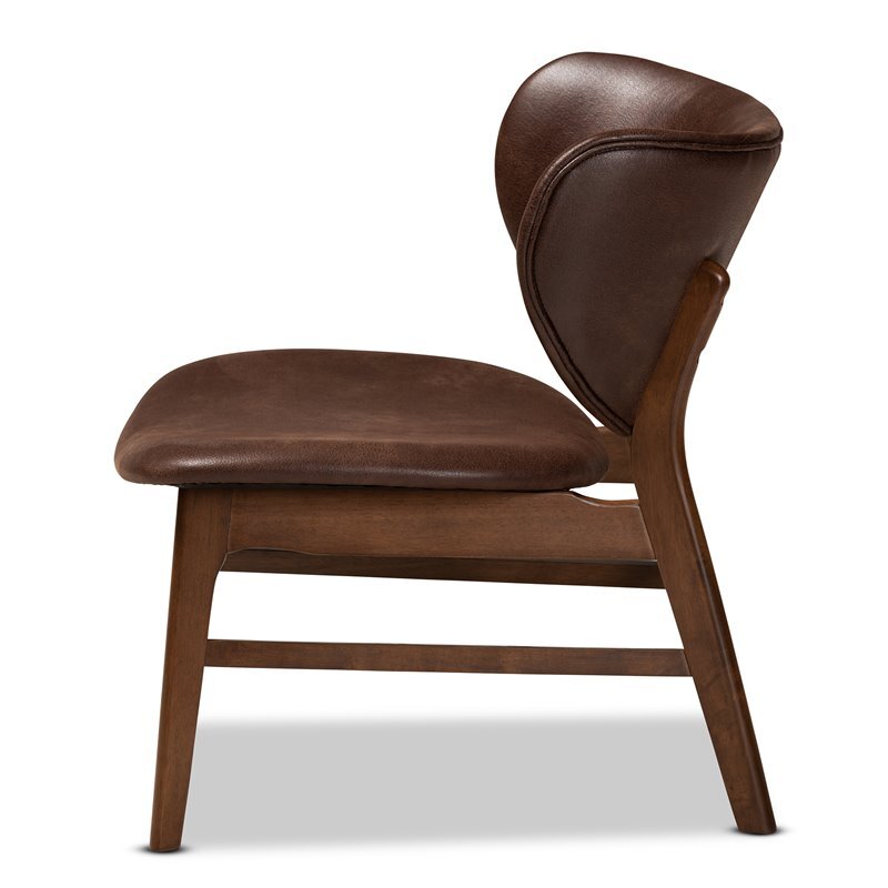 Bowery Hill 16.1" Mid-Century Wood/Faux Leather Accent Chair in Walnut Brown