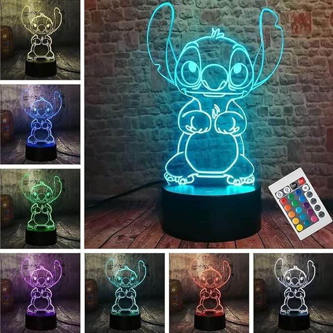 Stitch Night Light, Stitch Gifts - 3D LED Remote Control with mini Stitch