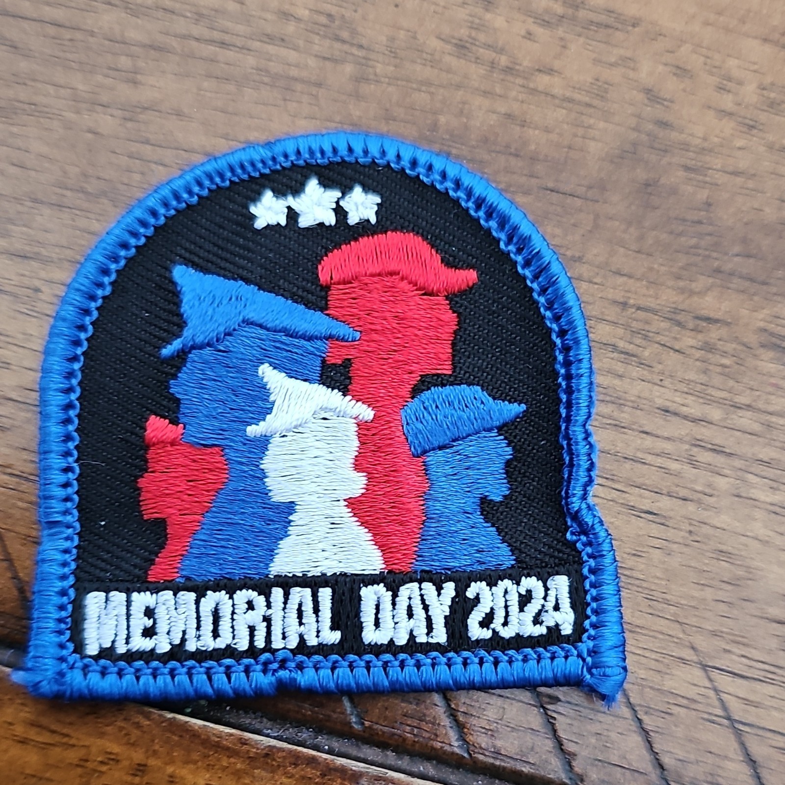 Memorial Day 2024 Military Silhouette Embroidered Tactical Patch Blue Red