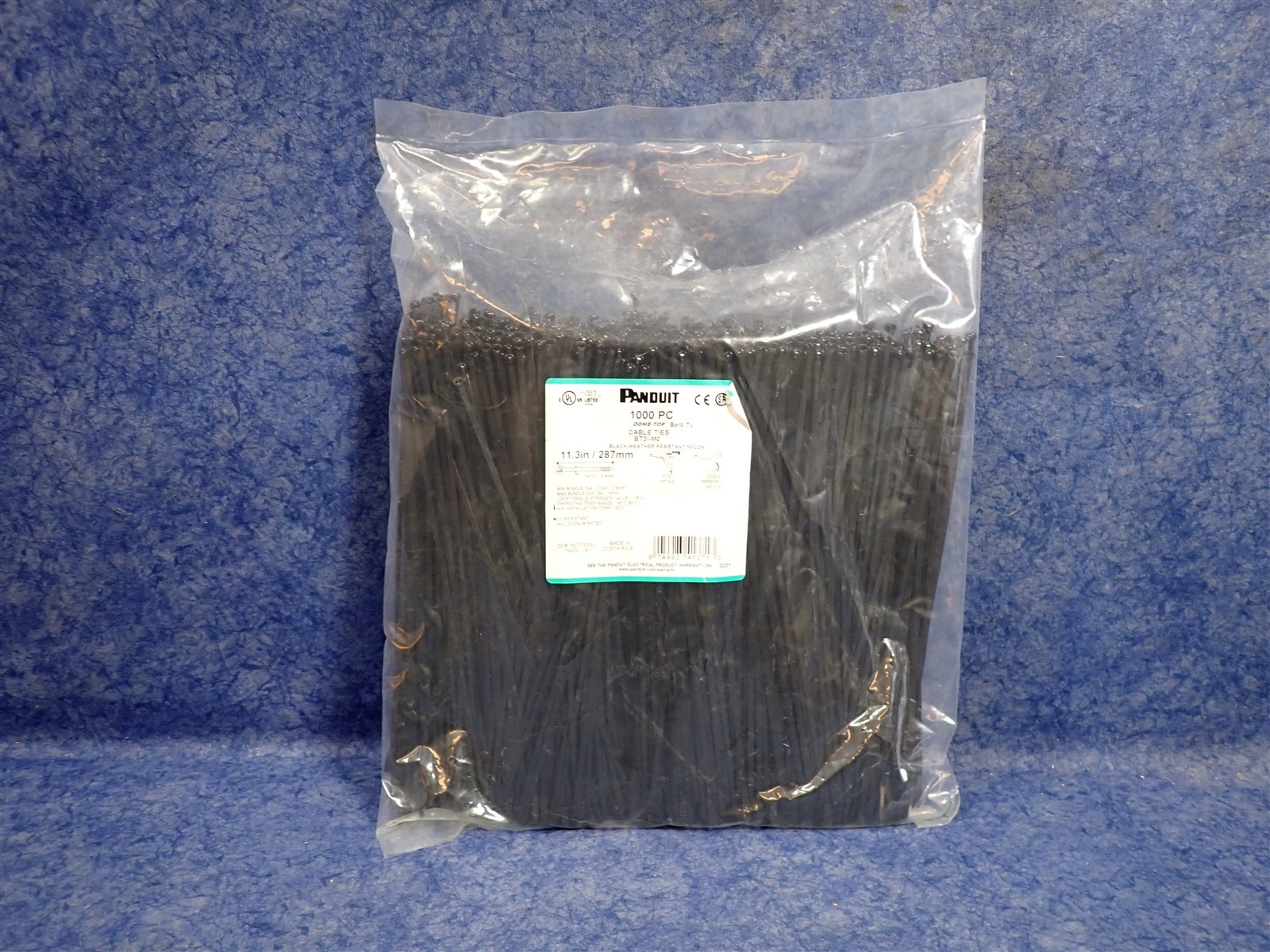 Bag of 1000 Panduit BT3I-M0 11" 40lb Dome-Top Barb Ty Cable Ties / Zip Ties (EC6