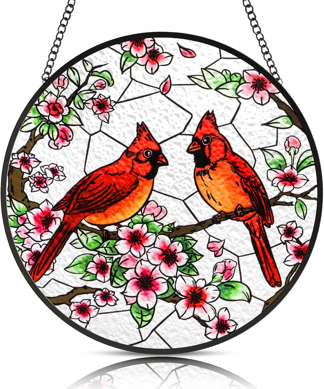 Stained Glass Window Hanging, Cardinal Sun Catchers Colorful Glass Panel Bird Su