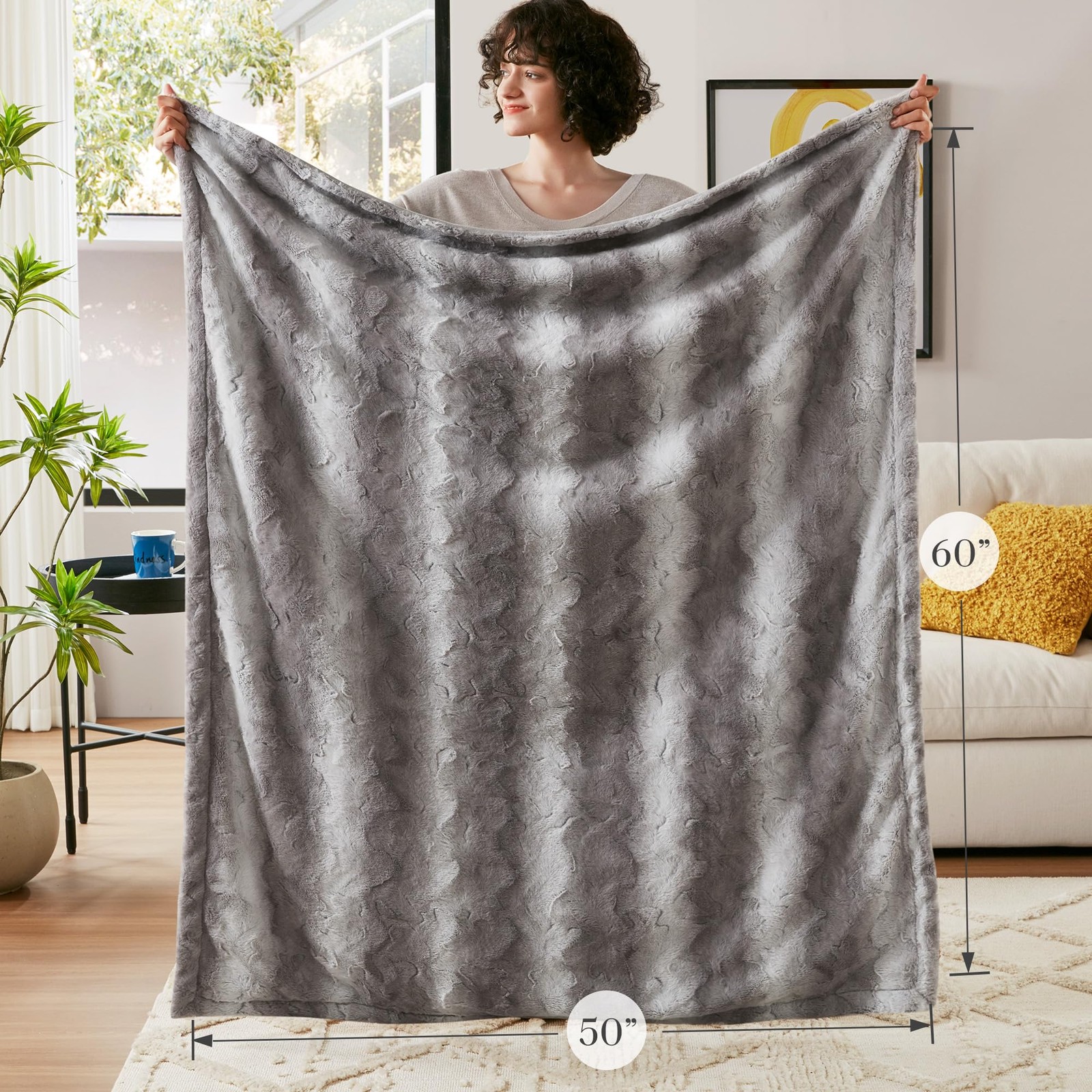 Zuri Soft Plush Luxury Oversized Faux Fur Throw Animal Stripes Design, Faux M...