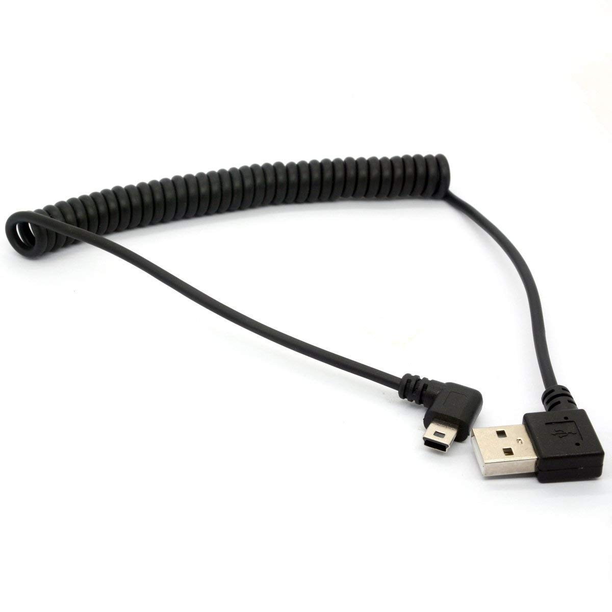 Coiled Mini USB Cable, 90 Degree Spring USB 2.0 to Mini USB Cable Cord, Right...