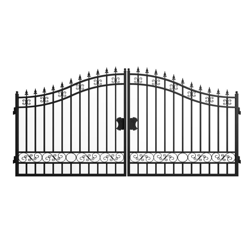 14x8 FT Heavy Duty Black Steel Dual Swing Gate | Basic Style Weather-Proof
