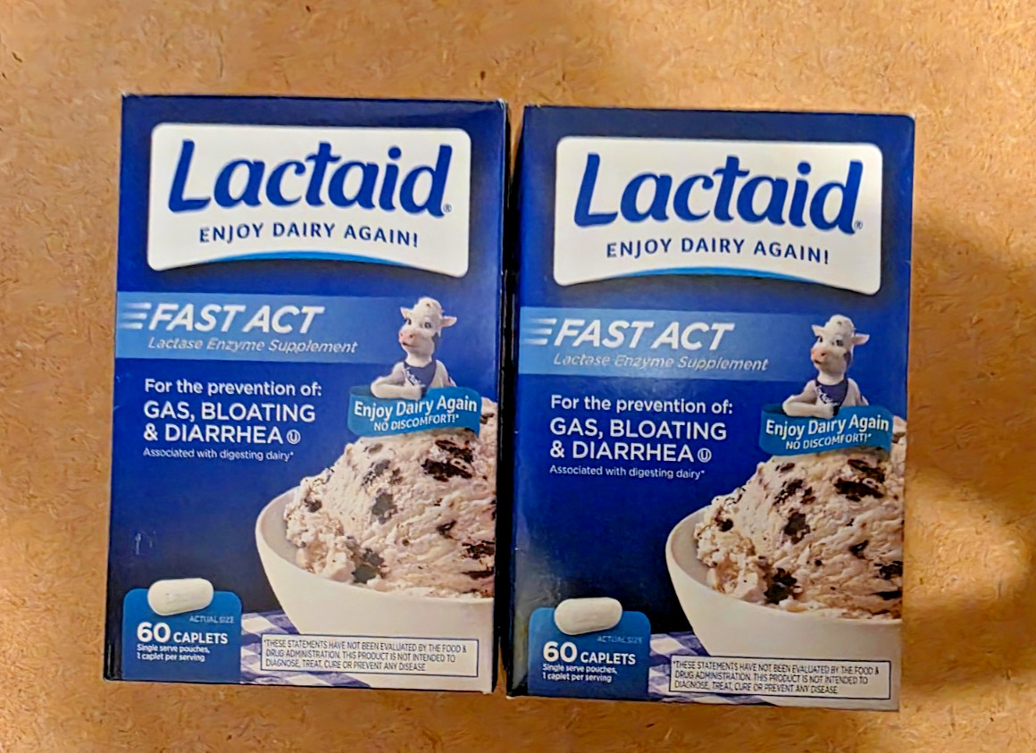 Lot of 2 Lactaid Fast Act - 60 Caplets - Exp: 05/2027+