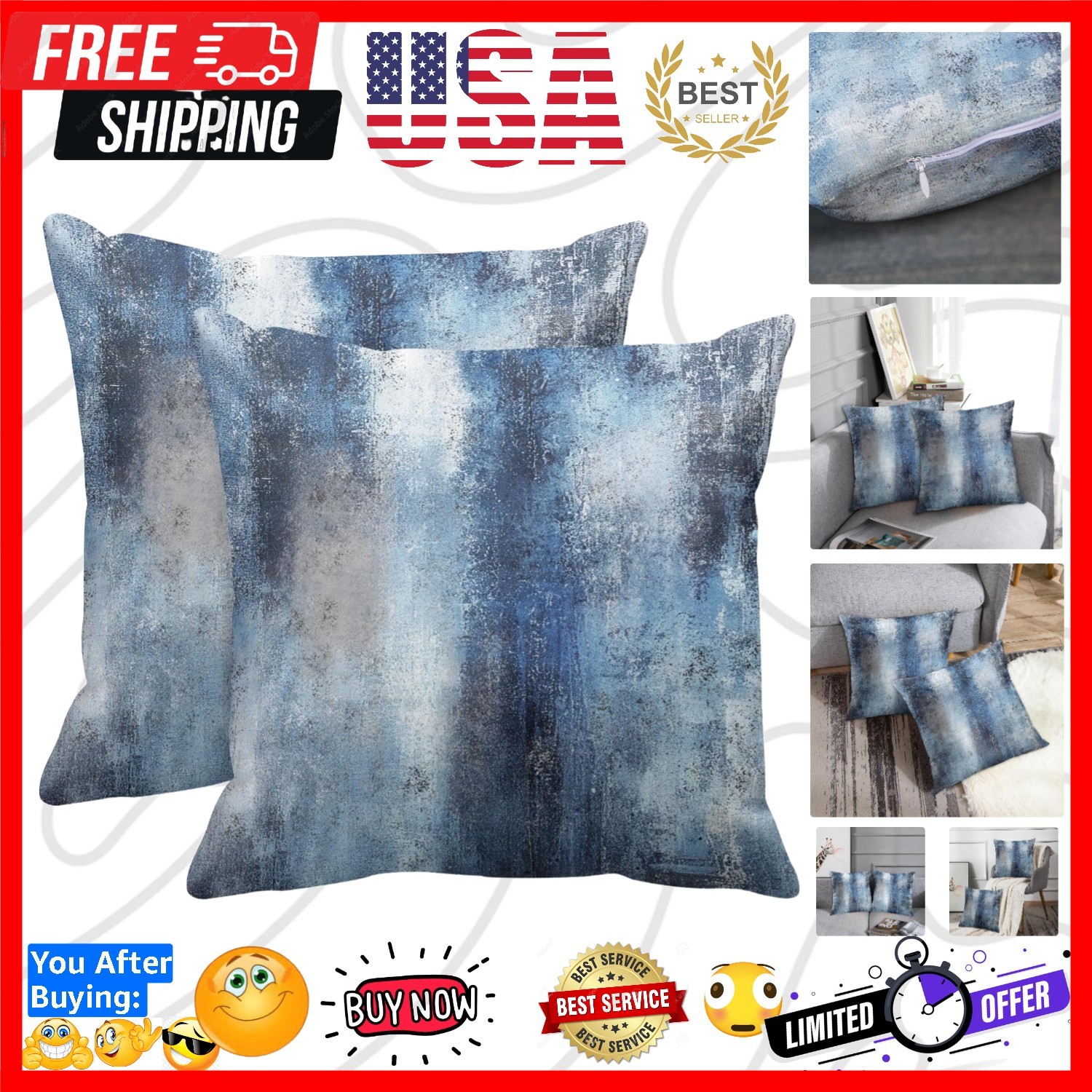 Throw Pillow Covers Modern Home Art Decor, 16 x 16 Inches Set of 2 Pillow Cas...