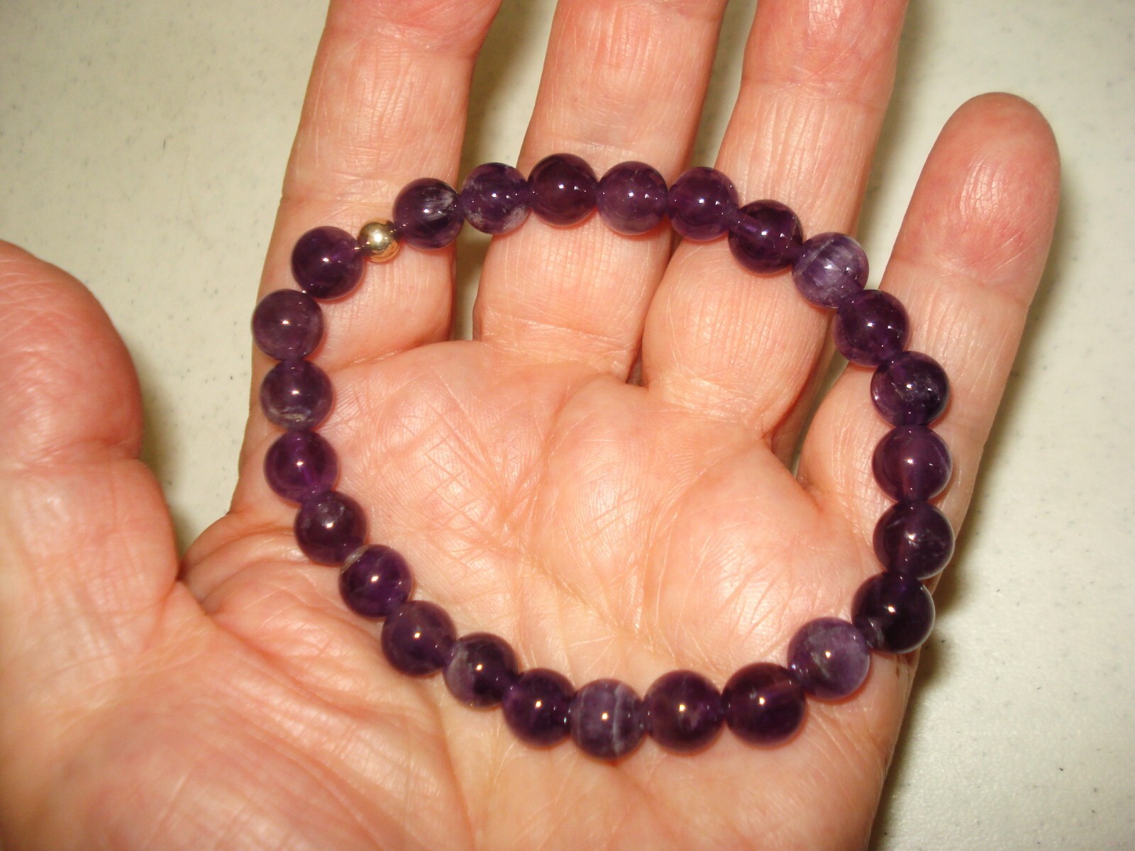 7 3/4" Stretch Magic EASY ON No Clasp Natural Amethyst Gemstone Bracelet