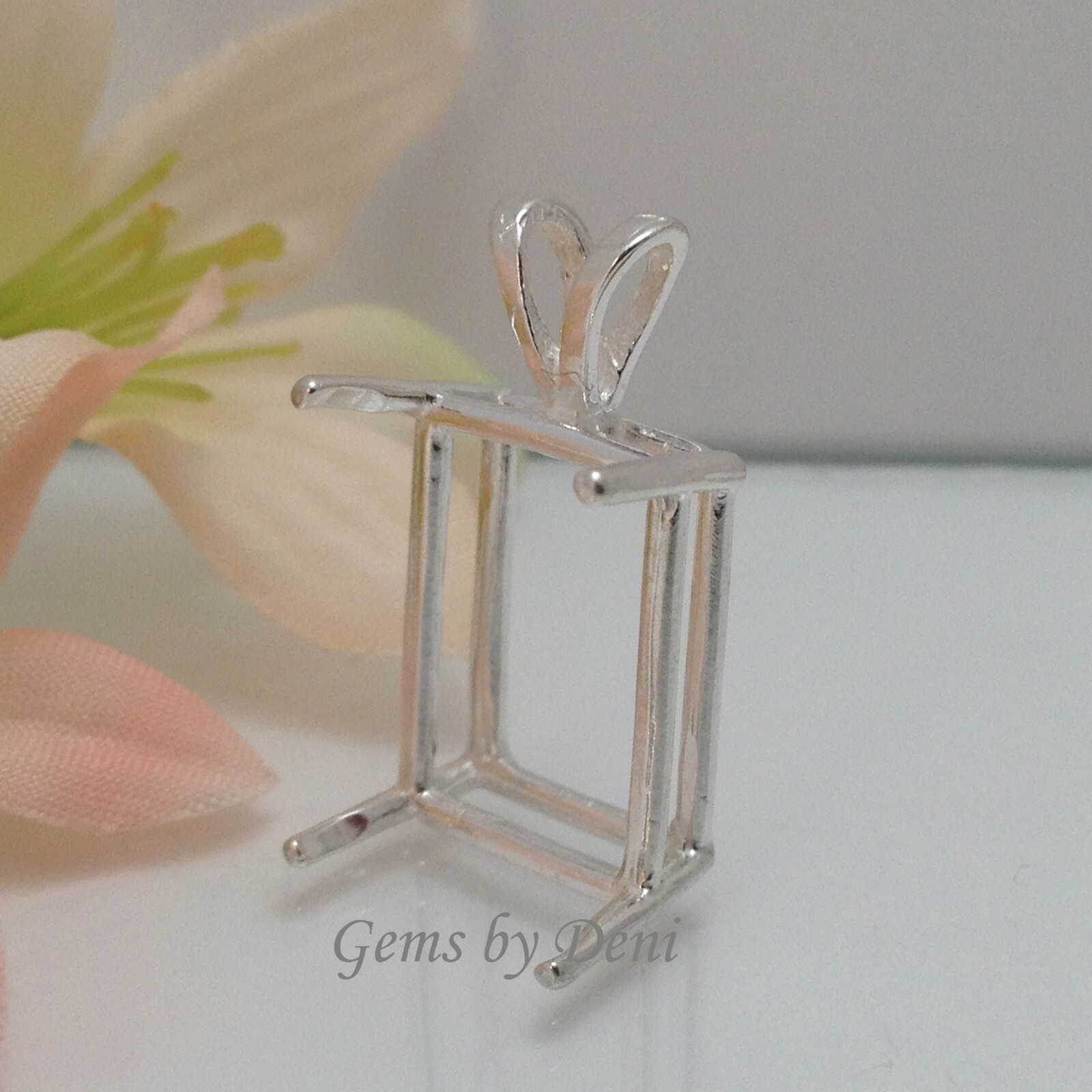 Sterling Silver Emerald Cast Wire Pre-Notched Pendant Setting (5x3mm- 30x22mm)